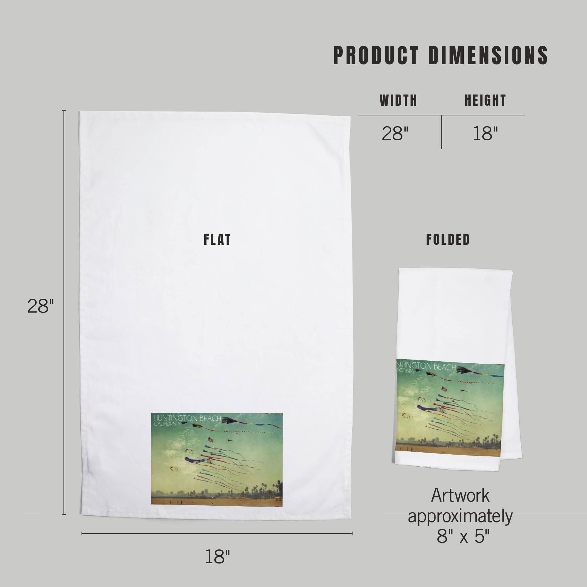 Lantern Press Huntington Beach California Kites and Beach 100% Cotton Tea Towel - Decorative Hand Towel for Kitchen, Home & Coastal Decor | Perfect for Beach Houses, Coastal Themed Kitchens & Gift Giving