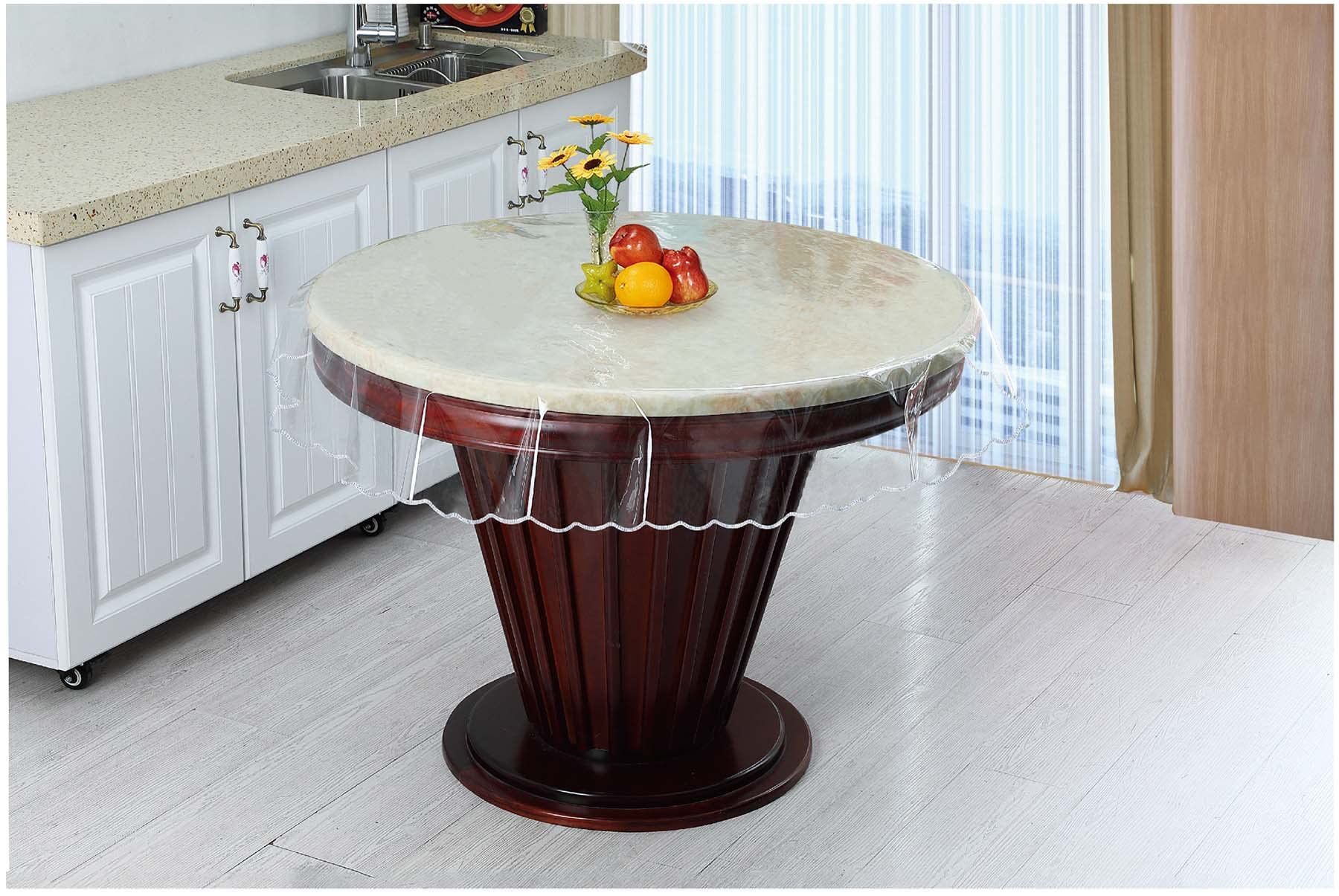 BonzaPicks Heavy Duty Clear Vinyl Tablecloth 54 Inch Round - Waterproof, Oil-Proof, Stain Resistant Plastic Table Cover - Easy to Clean & Wipe - Perfect for Dining Tables, Kitchen, Party, Outdoor Picnic & Everyday Use