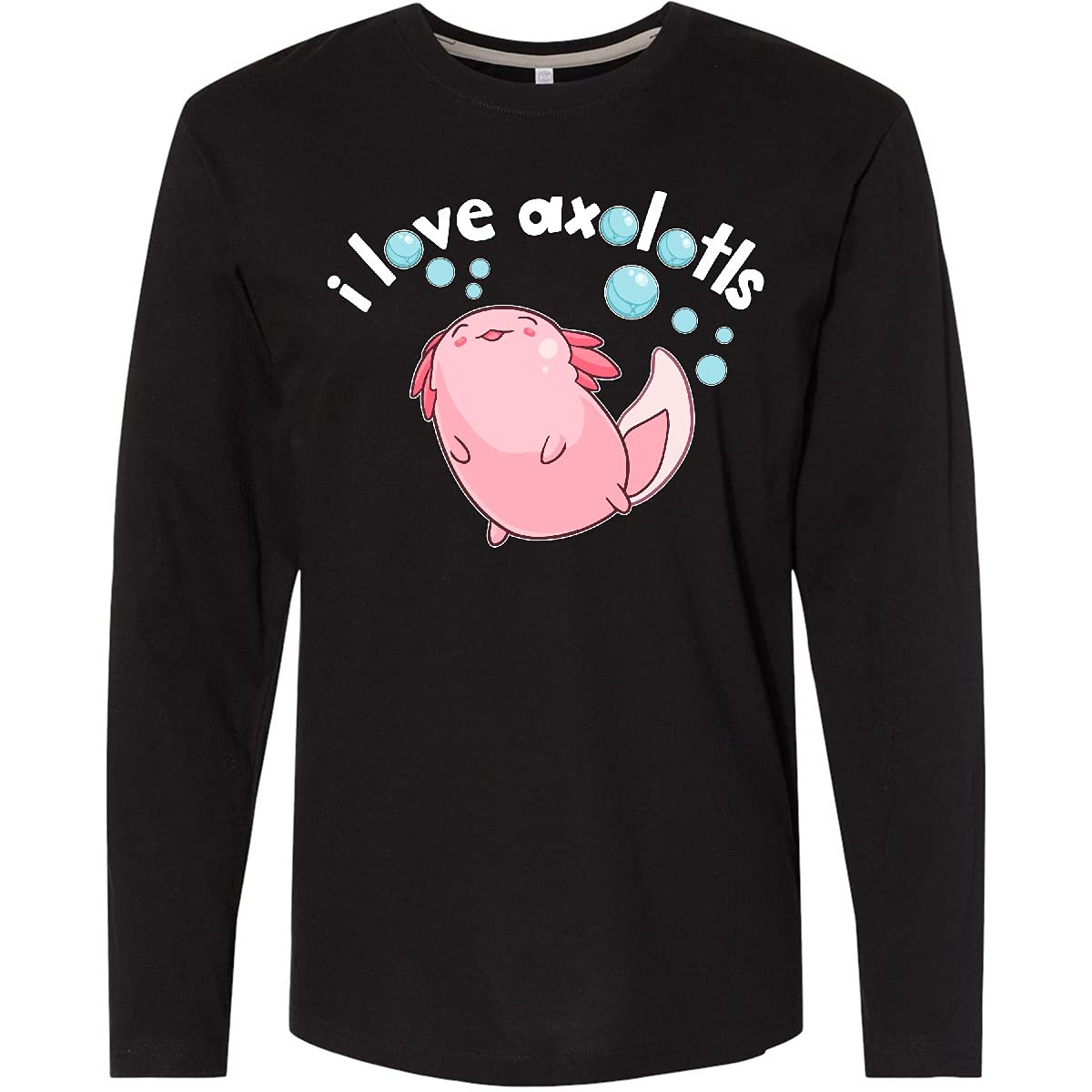 Inktastic I Love Axolotls with Bubbles Long Sleeve T-Shirt | Cute Axolotl Graphic Tee | Soft Cotton Casual Shirt for Men & Women | Perfect for Animal Lovers, Gifts & Everyday Wear