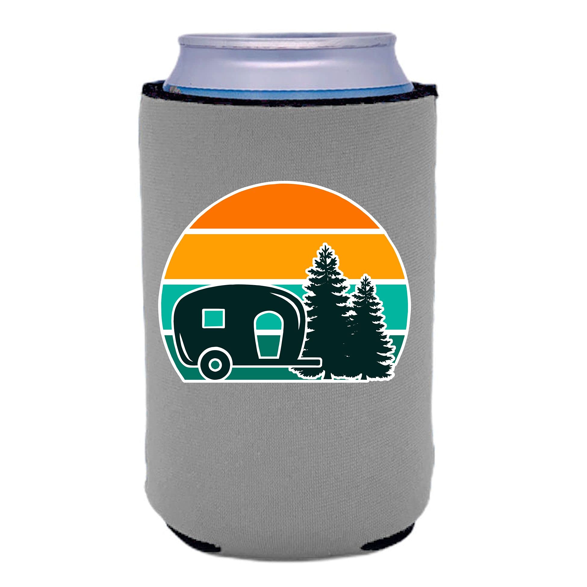 Retro Camper Collapsible Can Cooler (2 Pack, Gray) - Insulated Beer & Soda Can Holder for Camping, Picnics, Beach & Outdoor Parties
