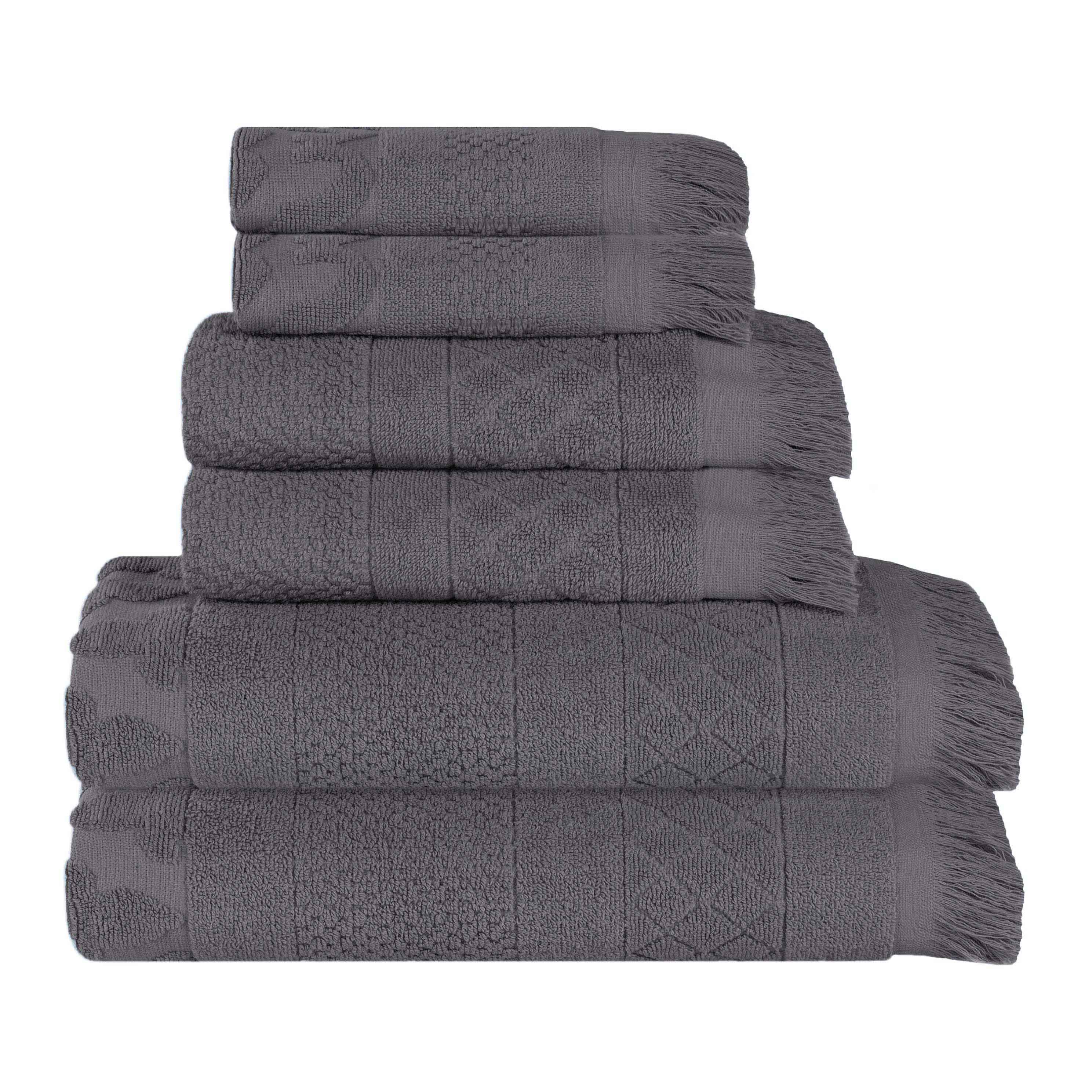 Premium 6-Piece Cotton Geometric Jacquard Towel Set - Ultra Soft & Absorbent Bath Towels for Spa, Bathroom & Luxury Home Decor