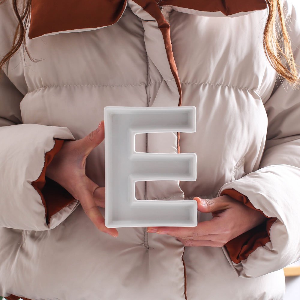 Elegant Porcelain Candy Dish & Nut Plate - Perfect for Party Decor, Wedding Centerpieces & Home Serving (Letter E) | Ideal for Candy Buffets, Dessert Tables & Holiday Entertaining