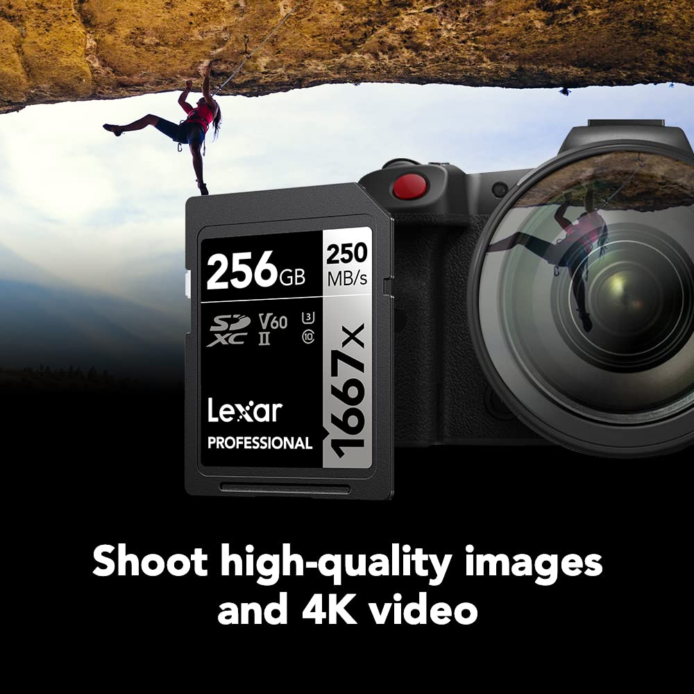 Lexar 256GB (2-Pack) Professional 1667x SDXC UHS-II Memory Cards - C10, U3, V60 - 250MB/s Read Speed for 4K & Full HD Video - Perfect for DSLR Cameras, Drones & Action Cameras - Ideal for Photographers, Videographers & Content Creators (LSD1667256G-B2NNU)