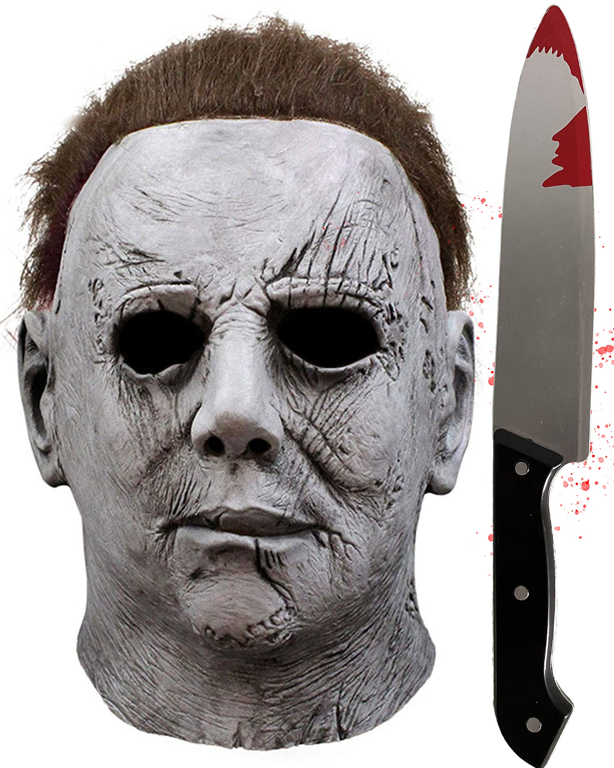 Michael Myers Halloween Mask for Adults - Scary Latex Mask with Classic Knife - Horror Movie Cosplay Costume for Men - Perfect for Halloween Parties, Haunted Houses & Horror Conventions