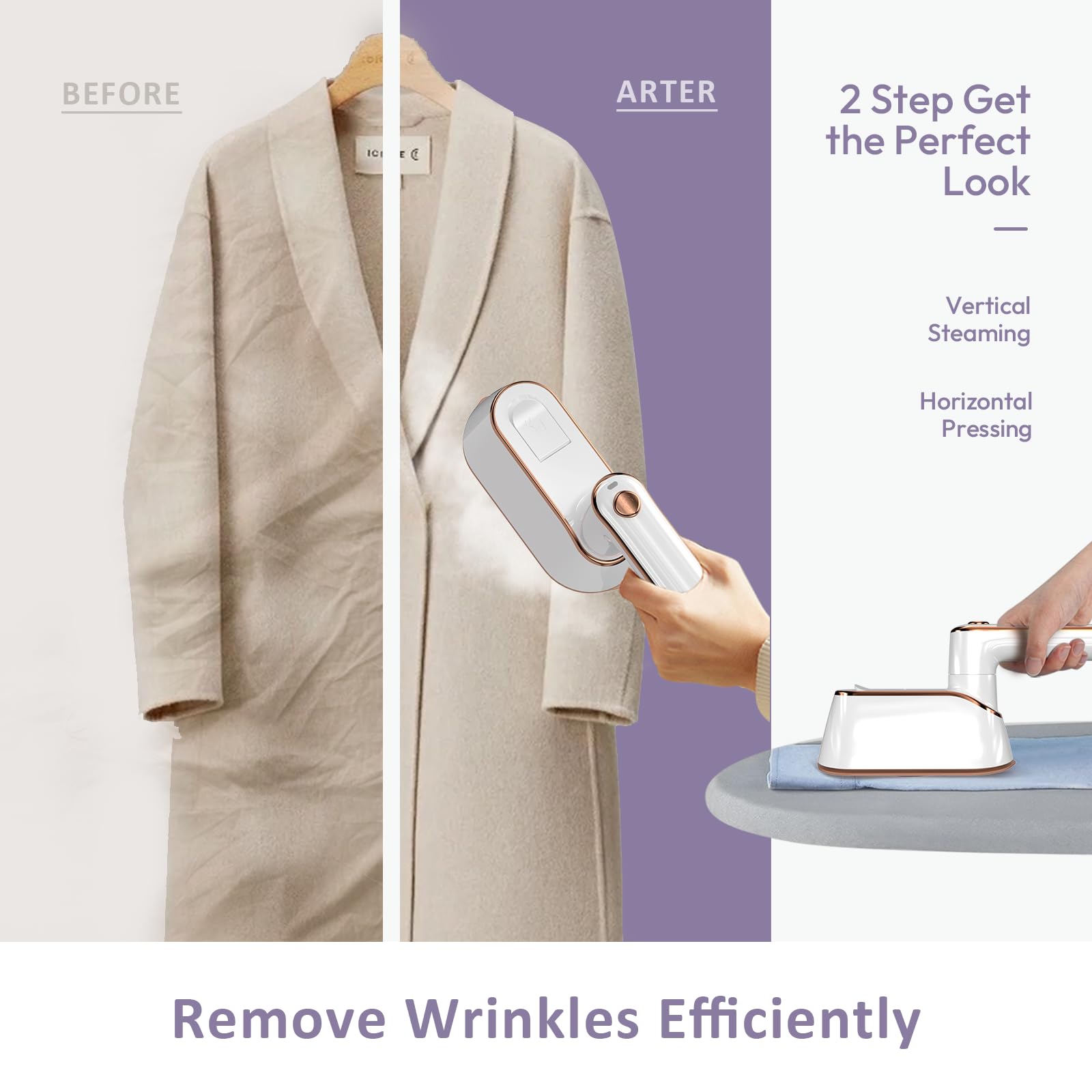 Premium Portable Travel Steamer for Clothes - 1300W Fast Heating Mini Steamer Iron with Powerful Steam - Perfect for Wrinkle-Free Outfits on Trips, Business Travel & Home Use (White)