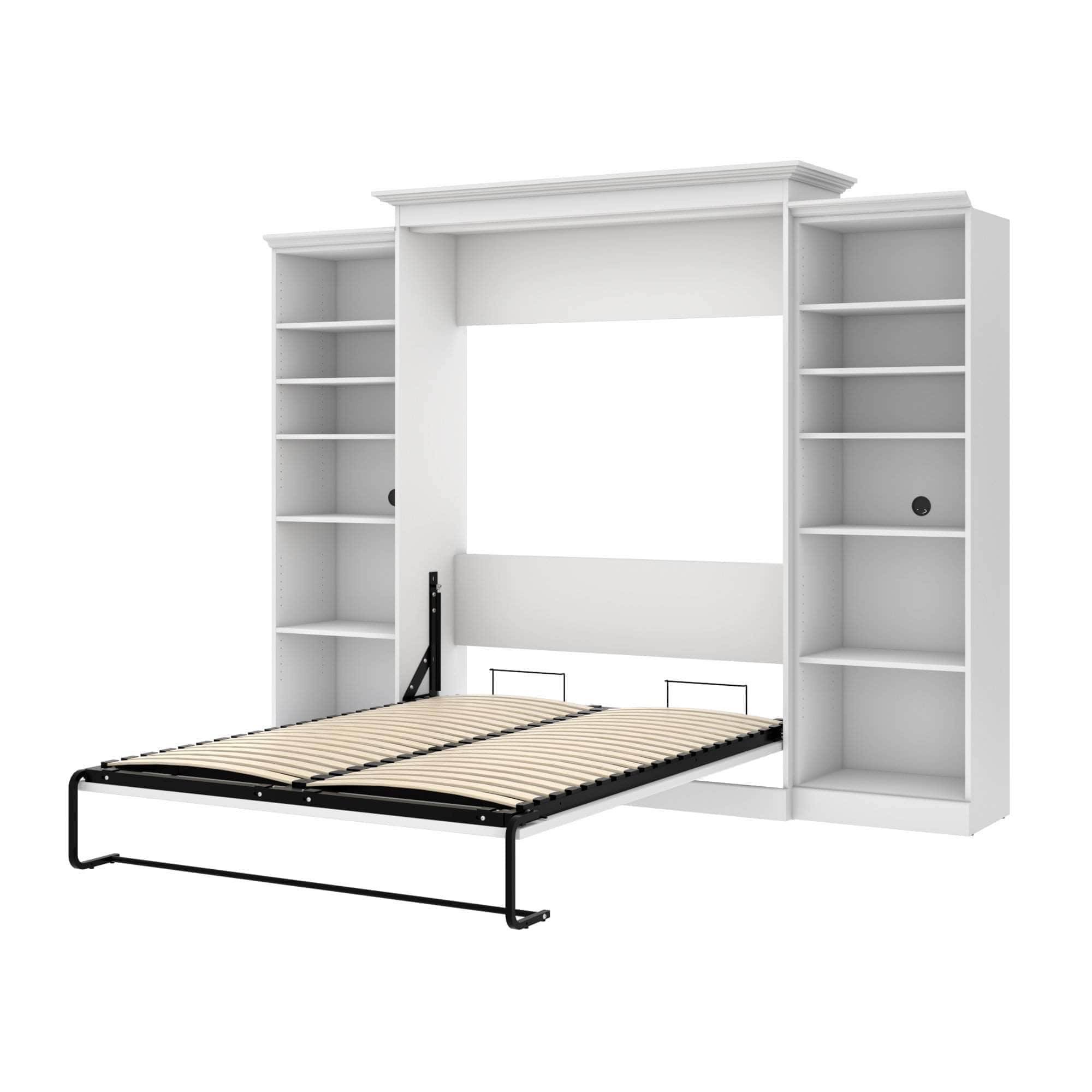 Versatile Queen Murphy Wall Bed with 2 Built-in Storage Units (115 Inch) - Space Saving White Foldable Bed for Small Apartments & Guest Rooms