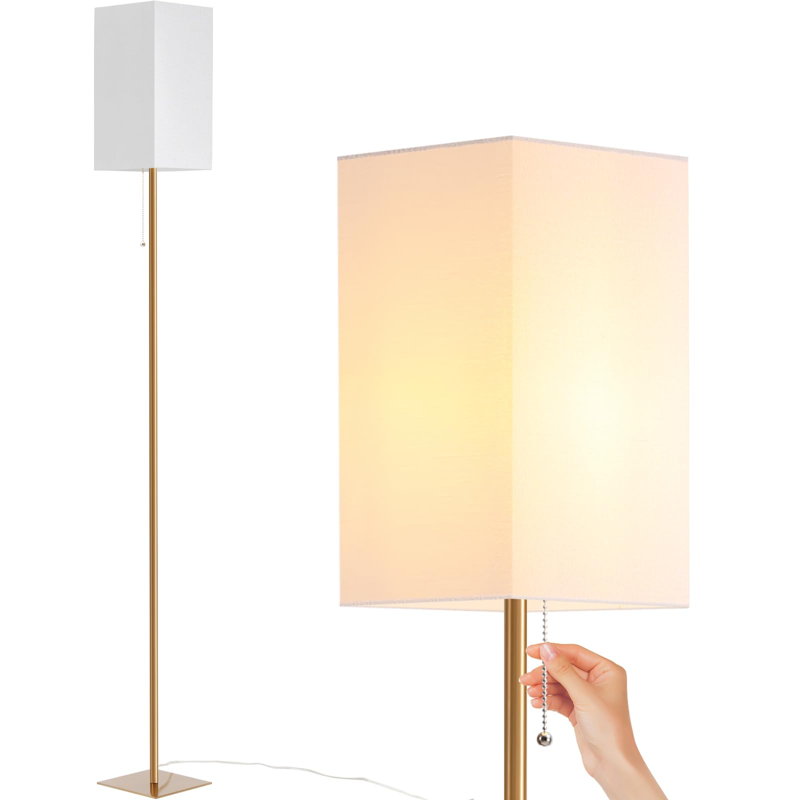 Modern Floor Lamp with Linen Shade - Tall Standing Lamp for Living Room, Bedroom, Office & Kids Room | LED Bulb Included | Perfect for Reading, Working & Home Decor