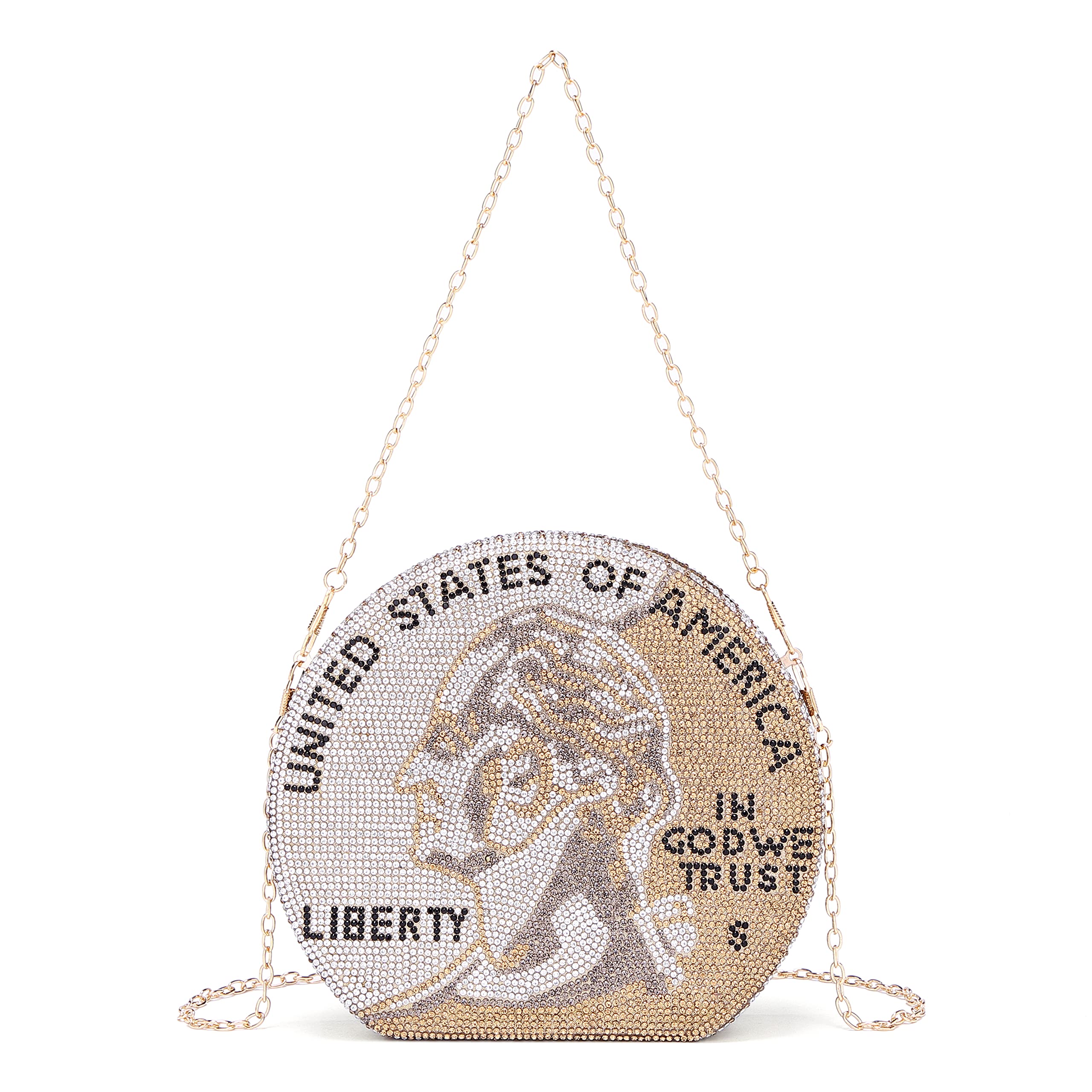 Covelin Women's Rhinestone Dollar Coin Evening Clutch Bag - Elegant Sparkling Purse for Parties, Weddings & Special Occasions