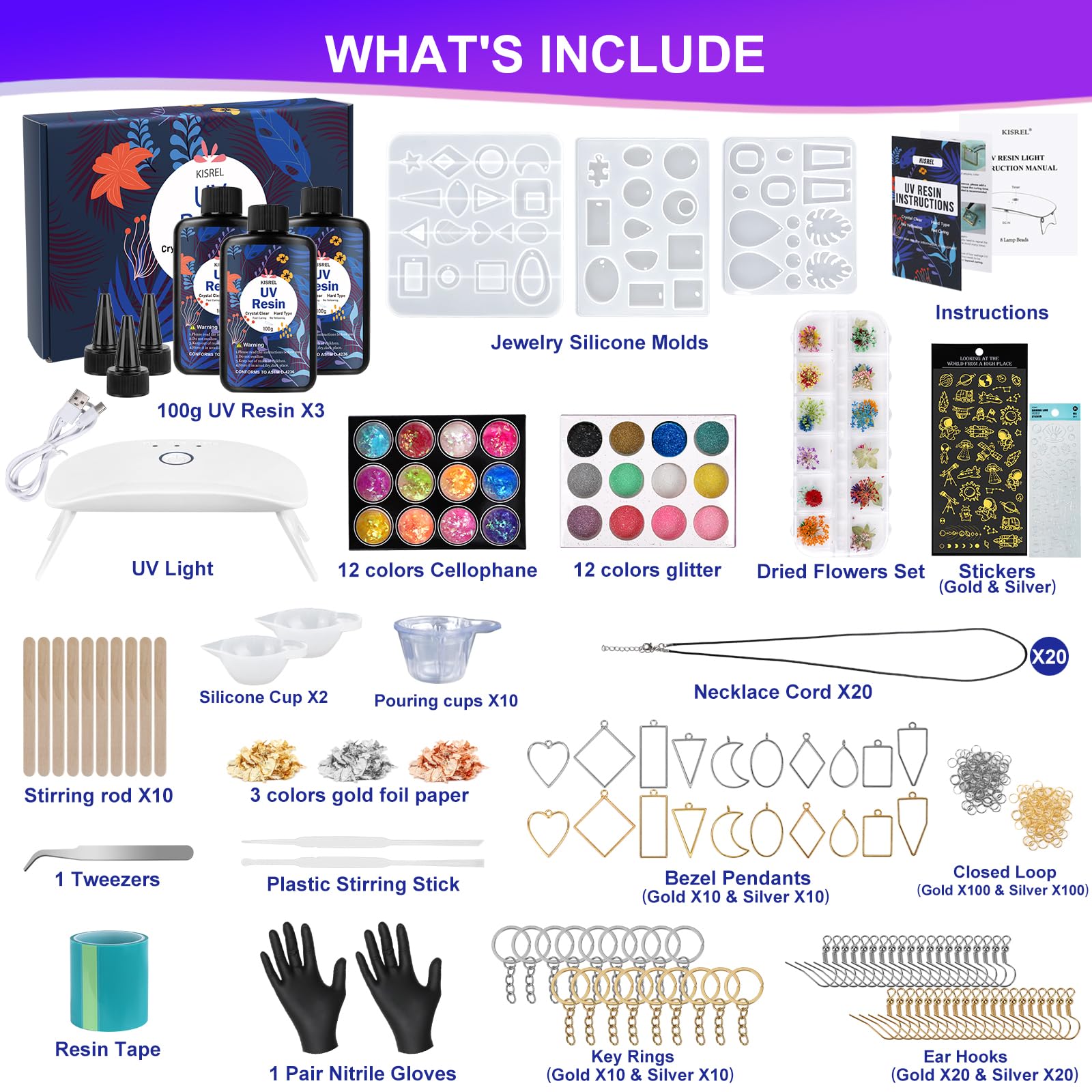 300g UV Resin Jewelry Making Kit - Crystal Clear DIY Resin Starter Kit with UV Light & Molds for Keychains, Earrings, Pendants - Perfect for Crafting, Gift Making & Home Decor Projects