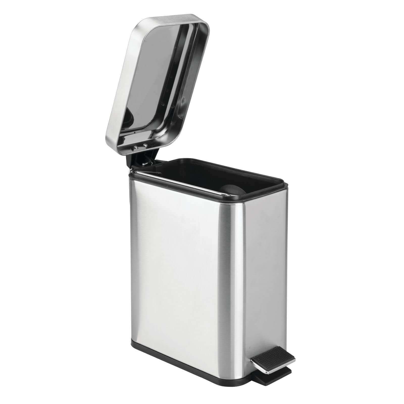 mDesign Rectangular Step-Open Wastebasket Trash Can - Brushed Stainless Steel Garbage Bin for Kitchen, Bathroom, Office & Home Use