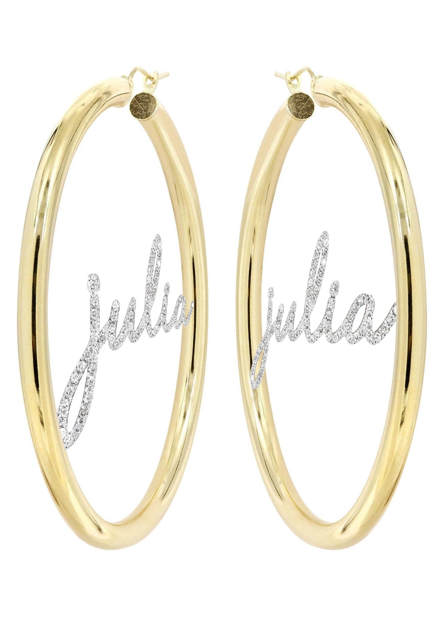 14K Gold Women's Diamond Name Plate Hoop Earrings - Personalized Luxury Jewelry for Gifts, Parties & Special Occasions