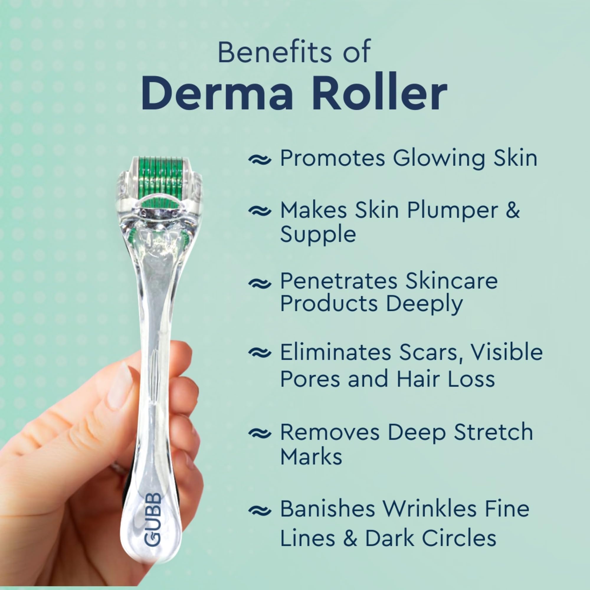 GUBB 0.5mm Derma Roller for Face - Professional Microneedling Tool for Acne Scars, Wrinkles, Beard Growth, Skin Rejuvenation & Hair Regrowth - Transparent Green - Perfect for Home Skincare & Beauty Routine