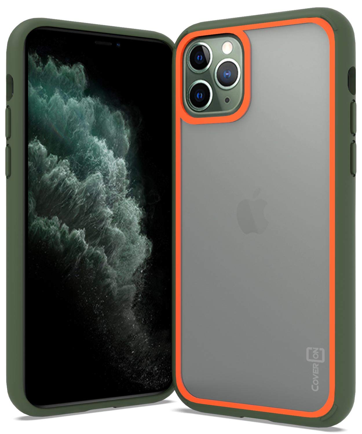 CoverON Unity Series Clear iPhone 11 Pro Max Case - Shockproof Protective Cover with Green & Orange Accents | Perfect for Everyday Use, Outdoor Activities & Travel Protection