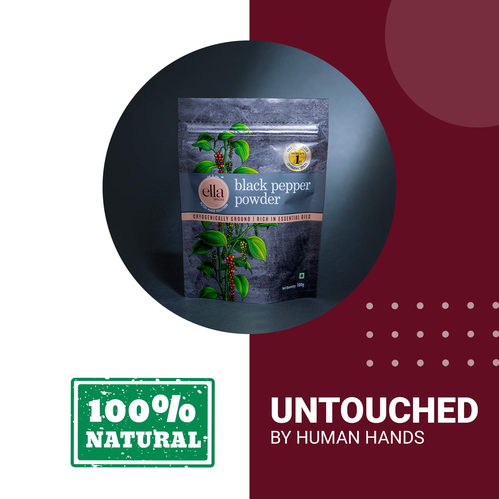 Premium Black Pepper Powder - Ella Foods Spices | Cryogenic Grinding for 2X Aroma & Flavor | 100g Each (Pack of 2) | Perfect for Cooking, Seasoning & Gourmet Recipes