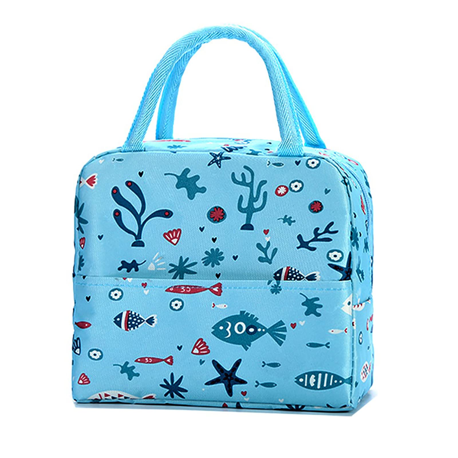Insulated Reusable Lunch Bag for Women & Men - Leakproof Thermal Cooler Tote for Work, Travel & Picnic - High Capacity Food Handbags Case (Powder Blue/Fish) | Perfect for Office, School, Beach & Outdoor Activities