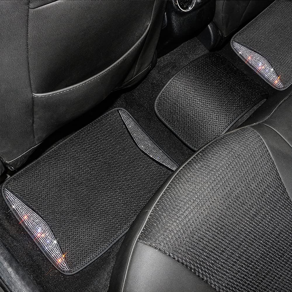 Luxury Diamond Rhinestone Car Floor Mats - Waterproof, Anti-Slip Ice Silk Foot Liners for Women (White, 5-Piece Set) | Perfect for Sedans, SUVs & Luxury Vehicles - Adds Elegance & Protection to Your Car Interior
