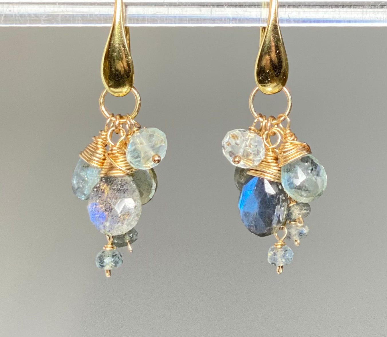 Moss Aquamarine and Labradorite Dangle Earrings - 14K Gold Plated Bohemian Jewelry for Women - Perfect for Weddings, Parties & Boho Fashion