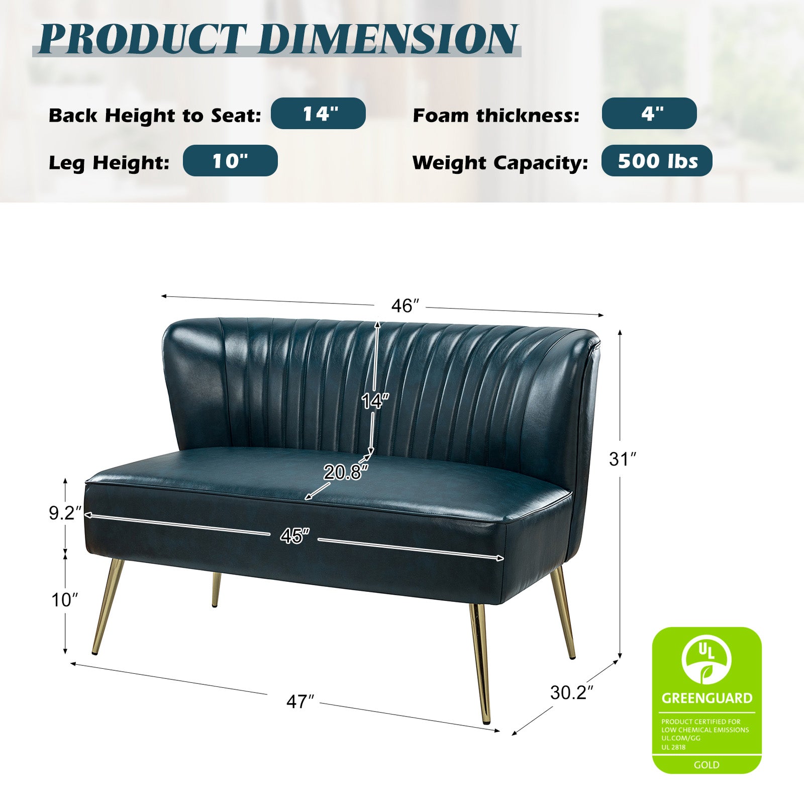Agnes Vegan Leather Loveseat - Eco-Friendly Faux Leather Sofa for Small Spaces | Perfect for Apartments, Living Rooms & Home Offices