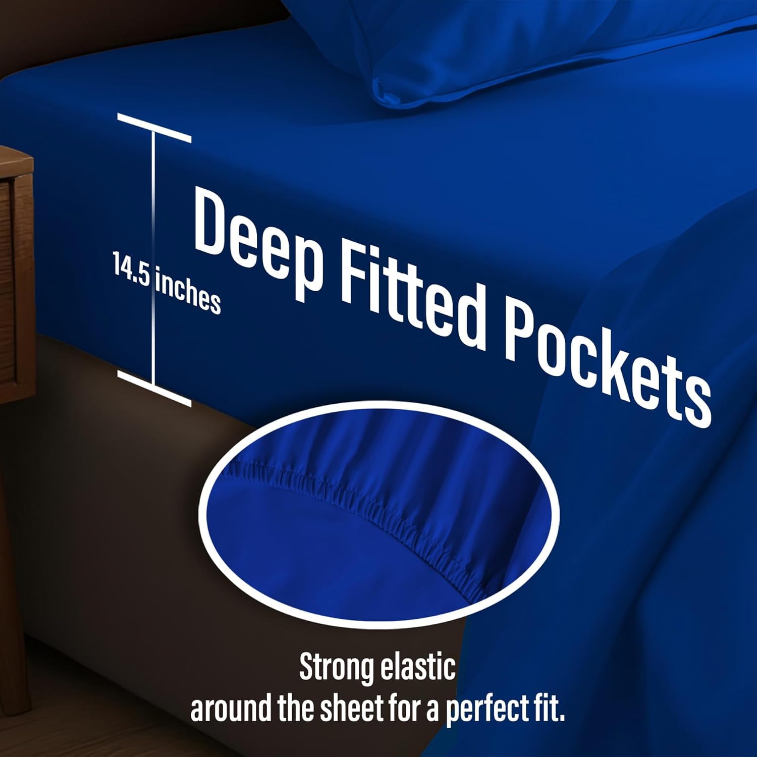 Ahmedani 6-Piece Queen Size Satin Bedding Set - Navy Blue Luxury Duvet Cover, Fitted Sheet & 4 Pillowcases - Soft & Breathable for Comfortable Sleep - Perfect for Master Bedroom, Guest Room & Hotel Use