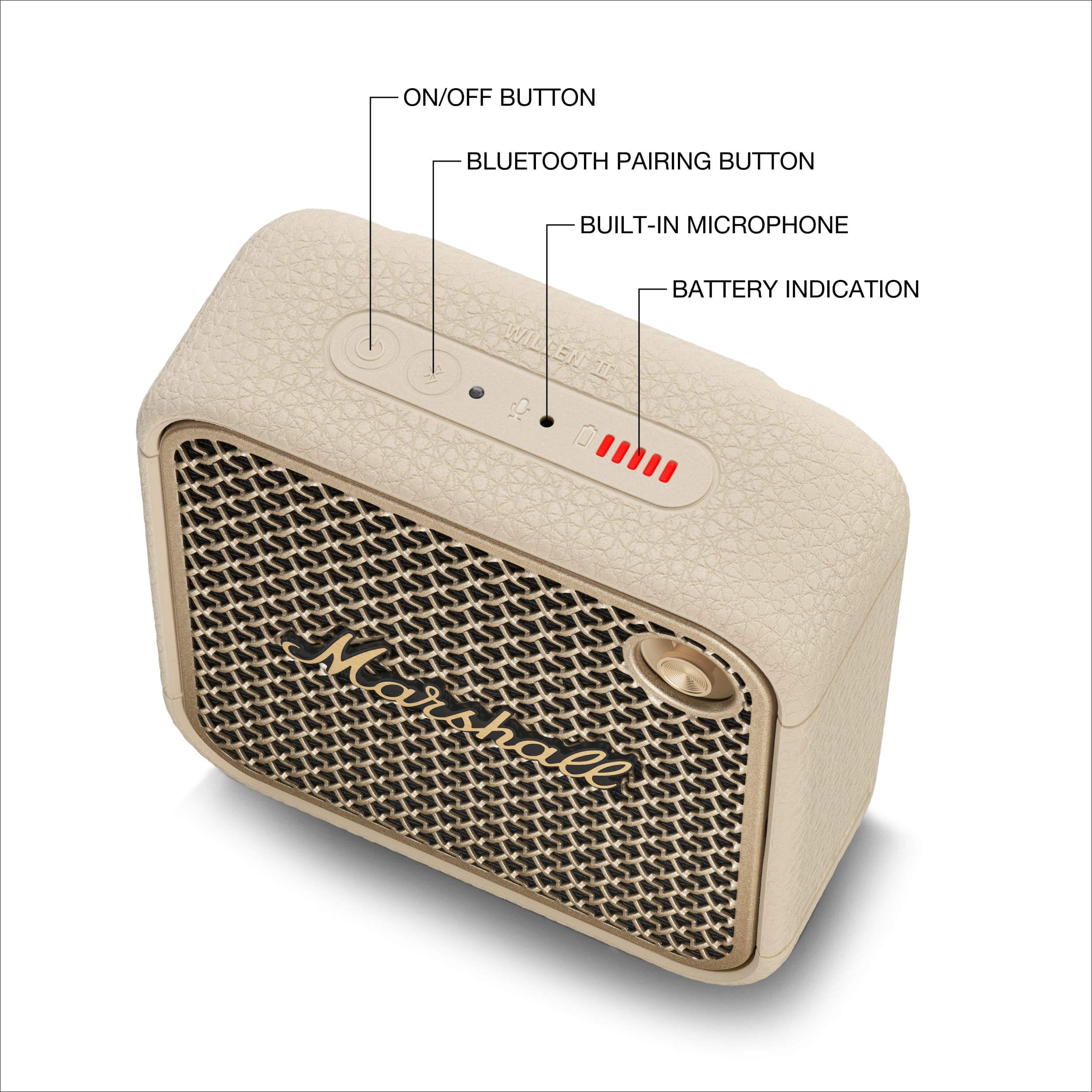 Marshall Willen II Portable Bluetooth Speaker - Wireless Outdoor Speaker with Rich Bass, 15+ Hours Playtime, IP67 Waterproof, Cream White | Perfect for Beach, Pool, Camping & Travel