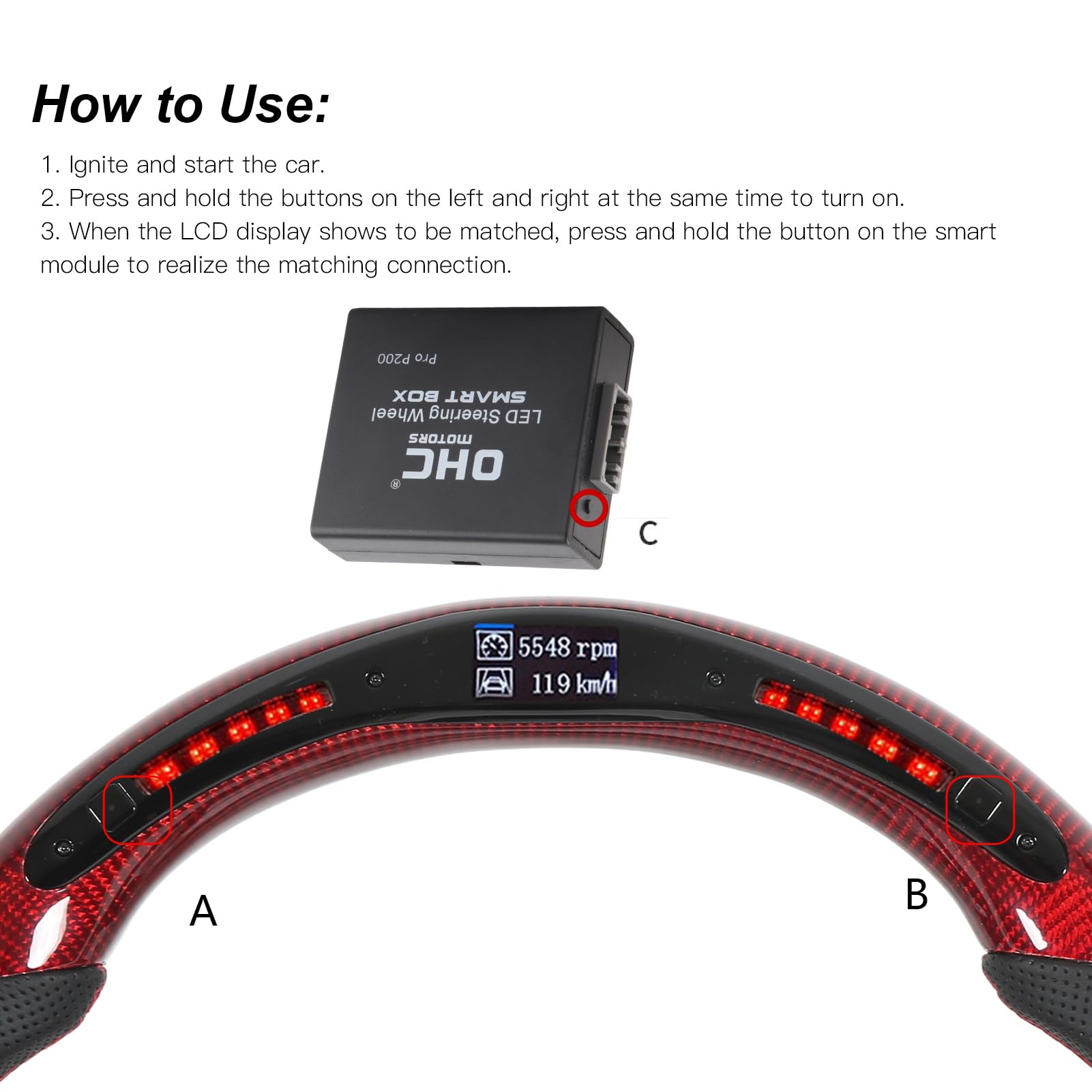 Red Carbon Fiber LED Steering Wheel with Shift Lights - Compatible with Honda Civic Type R FK8 2016-2021 - Racing & Performance Driving Upgrade