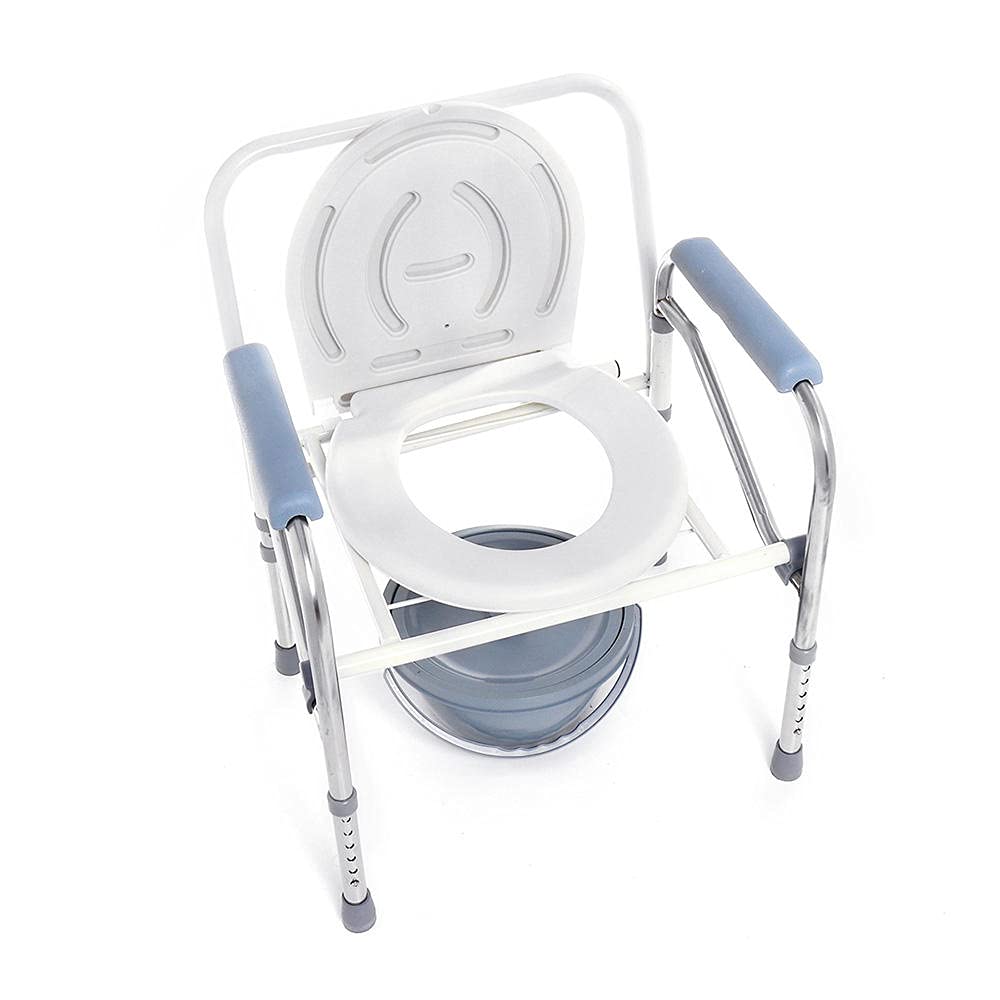 Portable Folding Commode Chair with ABS Seat & Non-Slip Feet - Elderly Toilet Shower Chair for Bedside & Bathroom Use - Lightweight Mobility Aid for Seniors at Home or Hospital