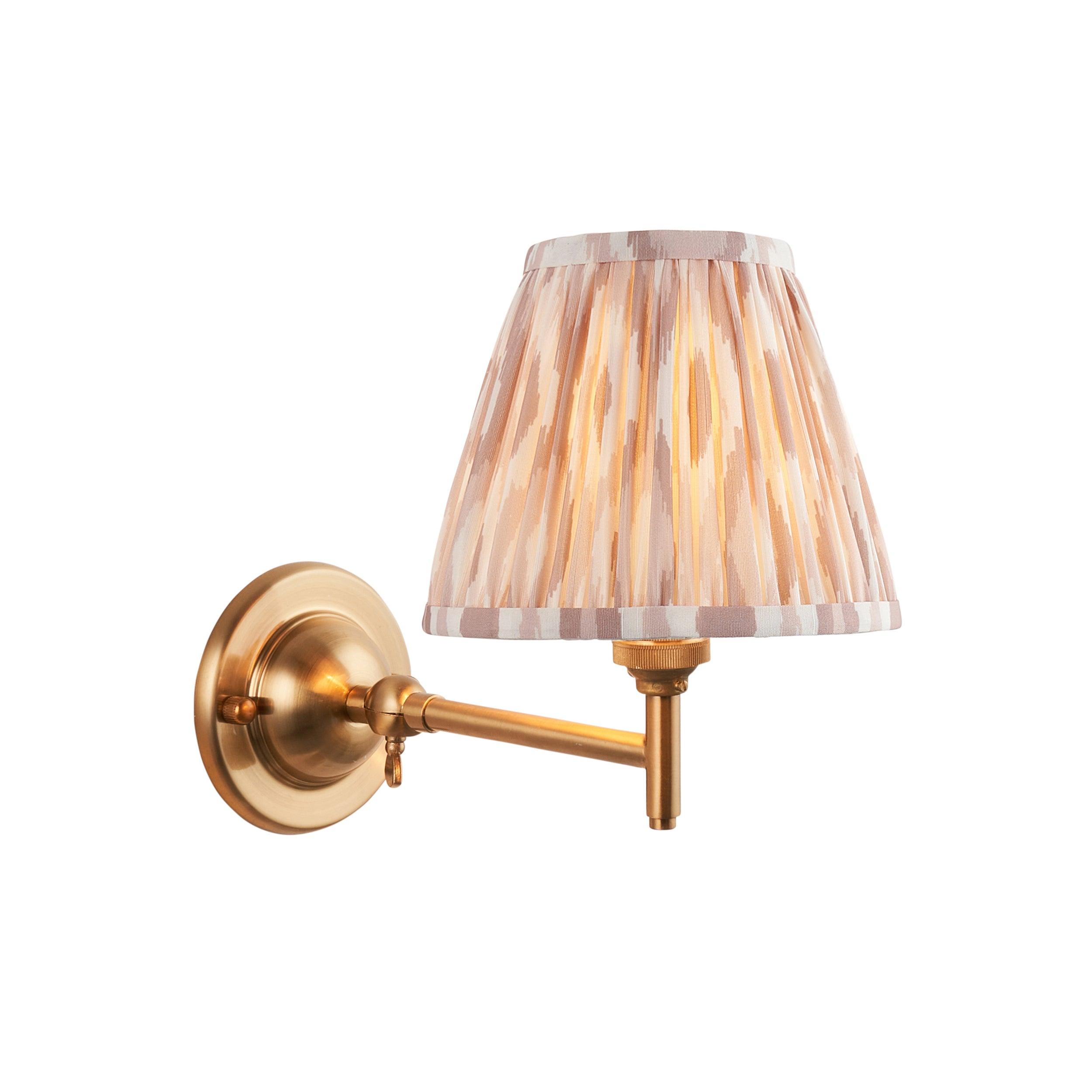 Dome Fold Brass Wall Light with Ikat 16cm Neutral Shade - Vintage Style Sconce for Bedroom, Living Room & Hallway Lighting
