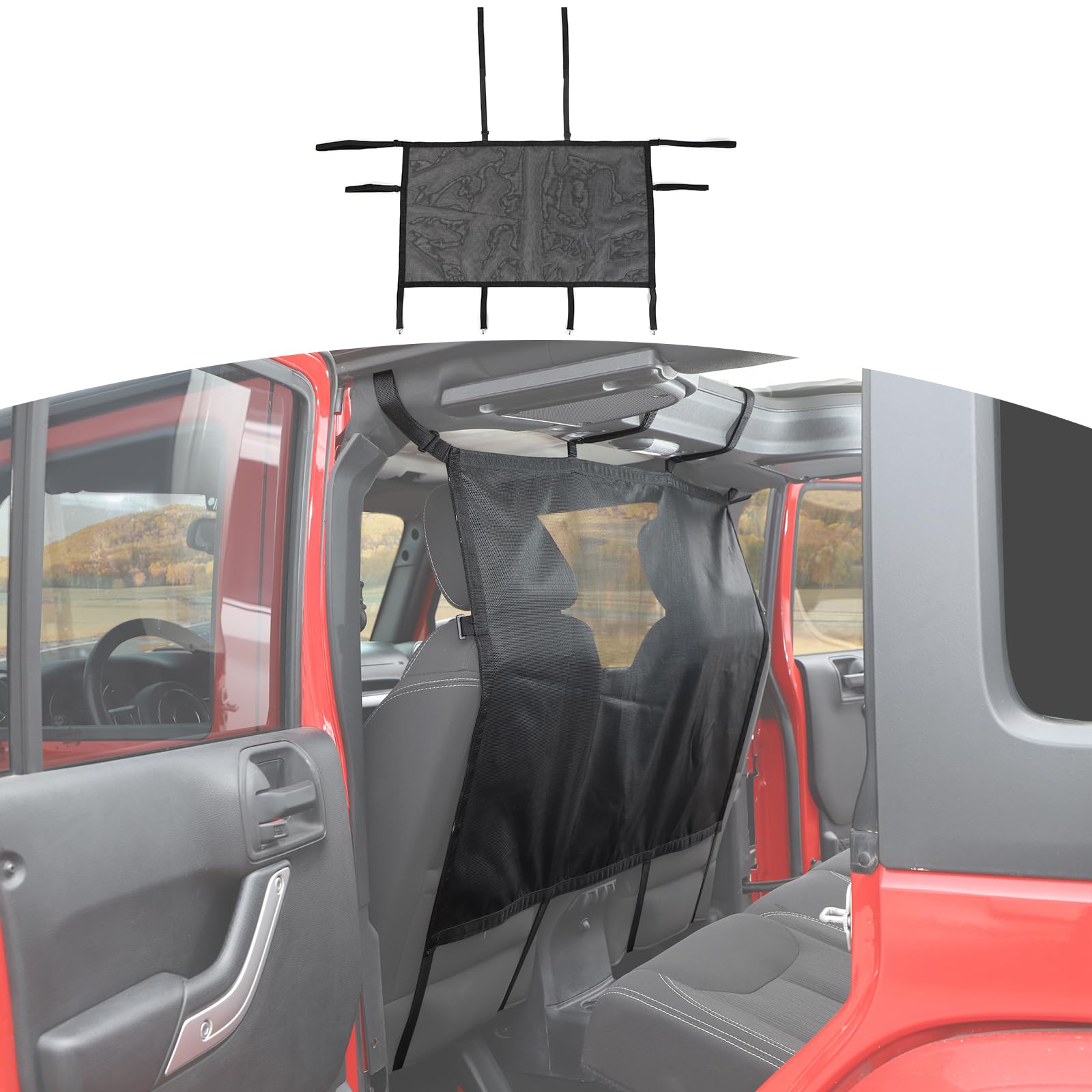 Jeep Wrangler JK JL Gladiator JT Rear Seat Divider Net Mesh - Heavy Duty Pet Dog Car Barrier & Cargo Net for Vehicle Organization (Black) - Perfect for Road Trips, Pet Safety & Secure Storage