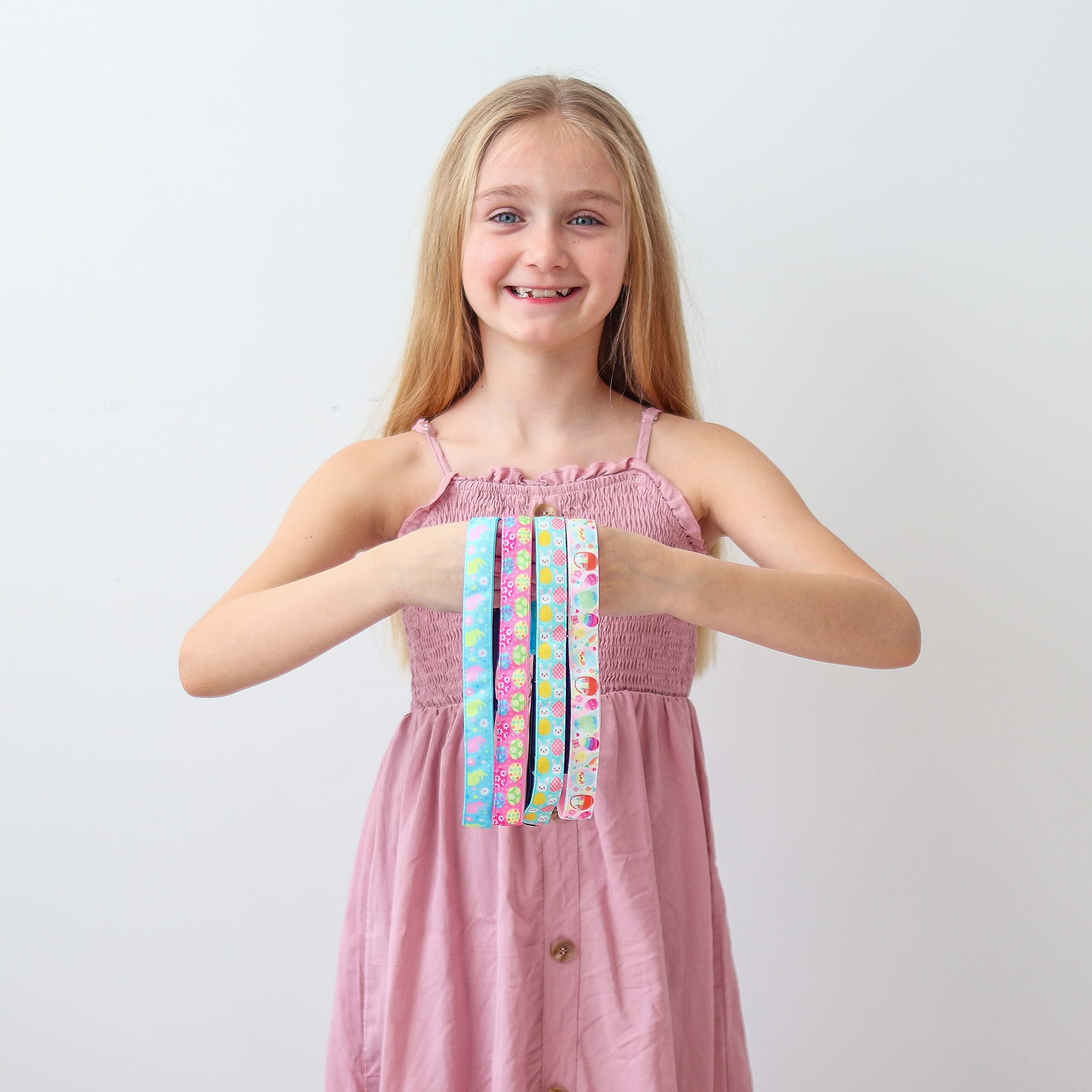 Easter Headbands for Girls - 4 Pack Adjustable No Slip Stretch Elastic Hair Bands, Thin Fabric Hair Accessories for Kids | Perfect for Easter Egg Hunts, Spring Parties & School Events