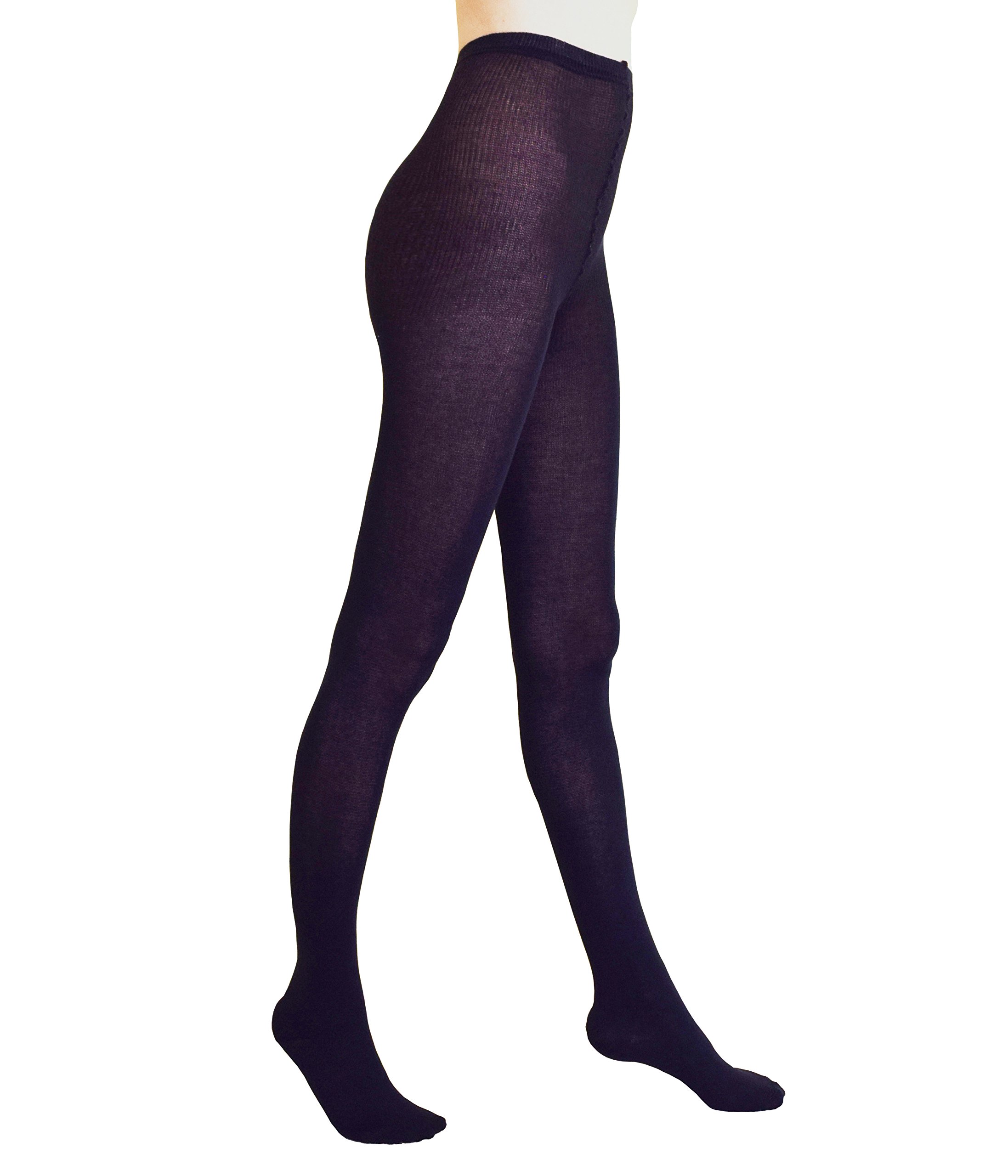 Women's Opaque Matte Footed Tights - 98% Cotton Pantyhose Stockings (Medium 40-42, Navy Blue) | Comfortable Everyday Wear for Work, Yoga & Winter Outfits