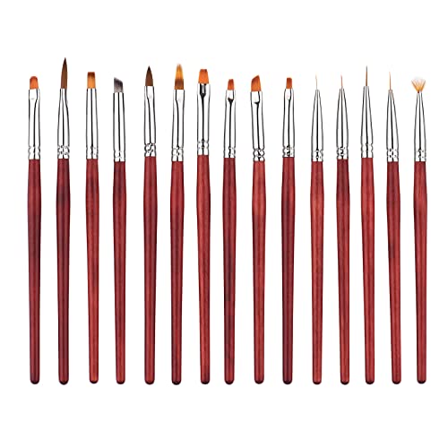 15PCS Professional Nail Art Brushes Set - Acrylic Nail Brush, Painting & Liner Brushes for Gel Polish - Perfect for Home & Salon Nail Art Designs