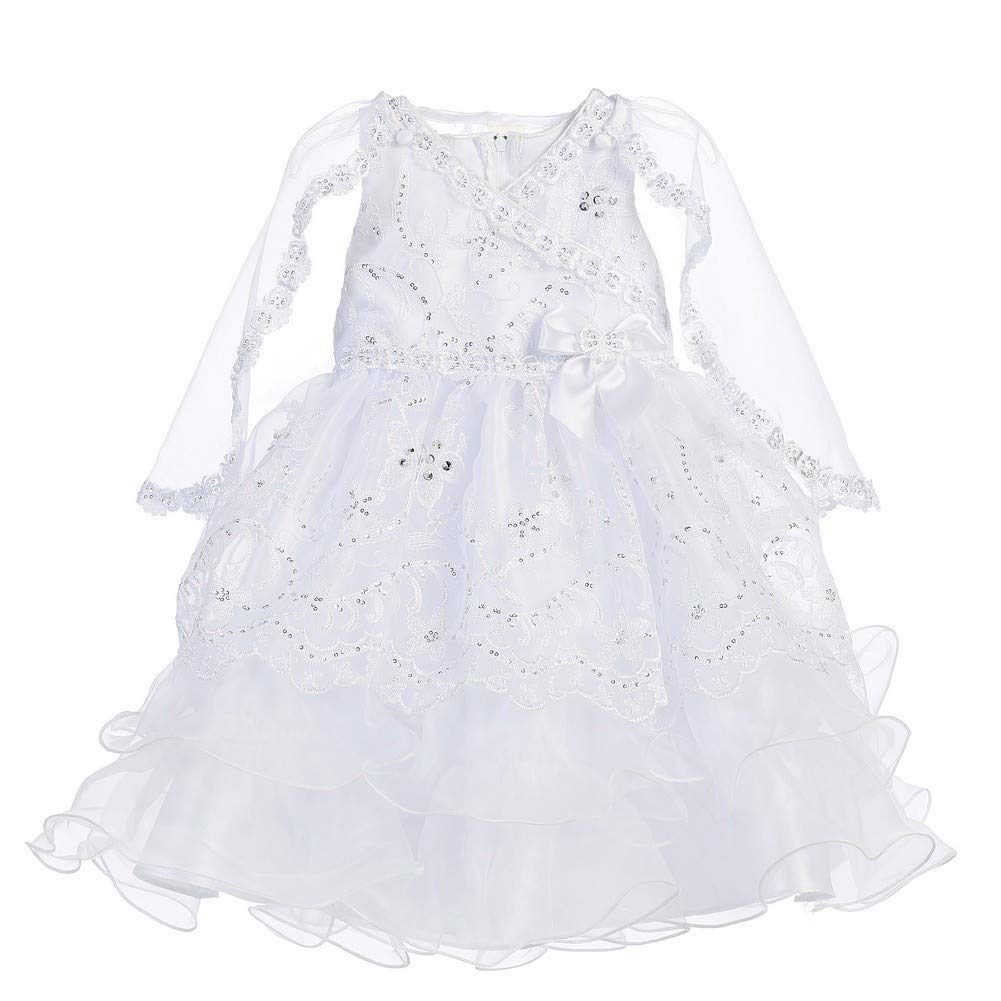 Little Girls White Organza Ruffles Christening Dress - Size 5 | Elegant Baptism Gown for Baby Girls | Perfect for Christenings, First Communions & Special Occasions