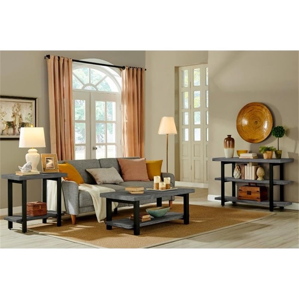 Alaterre Pomona 2-Tier End Table - Rustic Metal & Solid Wood Side Table with Slate Gray Shelves for Living Room, Bedroom, or Office - Modern Farmhouse Home Decor Furniture