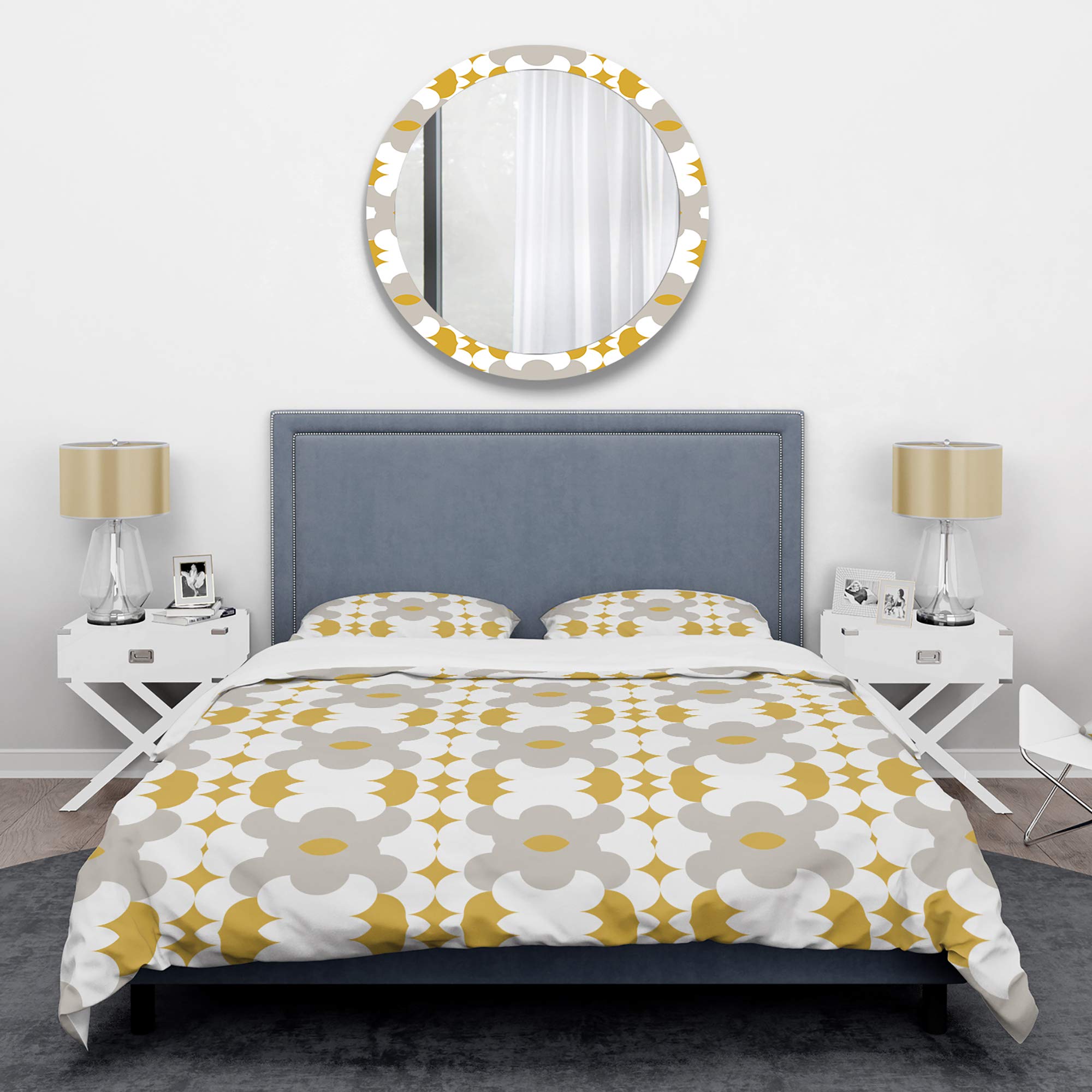 DesignQ Retro Abstract Mid-Century Modern Duvet Cover Set - Queen Size 3-Piece Bedding in Yellow | Vintage Home Decor for All Seasons | Perfect for Guest Rooms, Master Bedrooms & Boho Chic Interiors