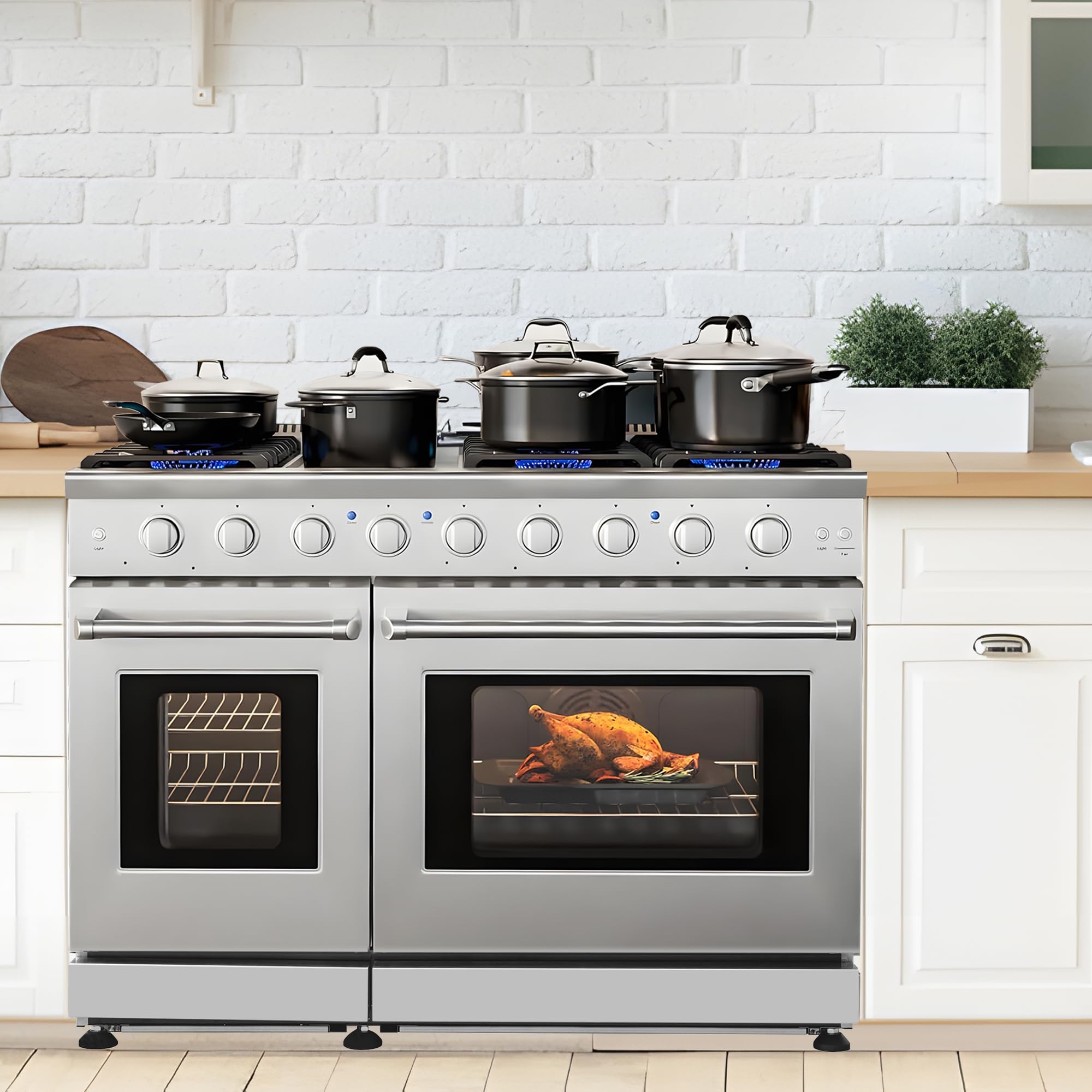 48-Inch Pro-Style Natural Gas or Propane Range with 6 High-Powered Burners, Griddle Cooktop & 6.8 cu. ft. Double Oven - Stainless Steel - Perfect for Home Chefs & Large Family Cooking