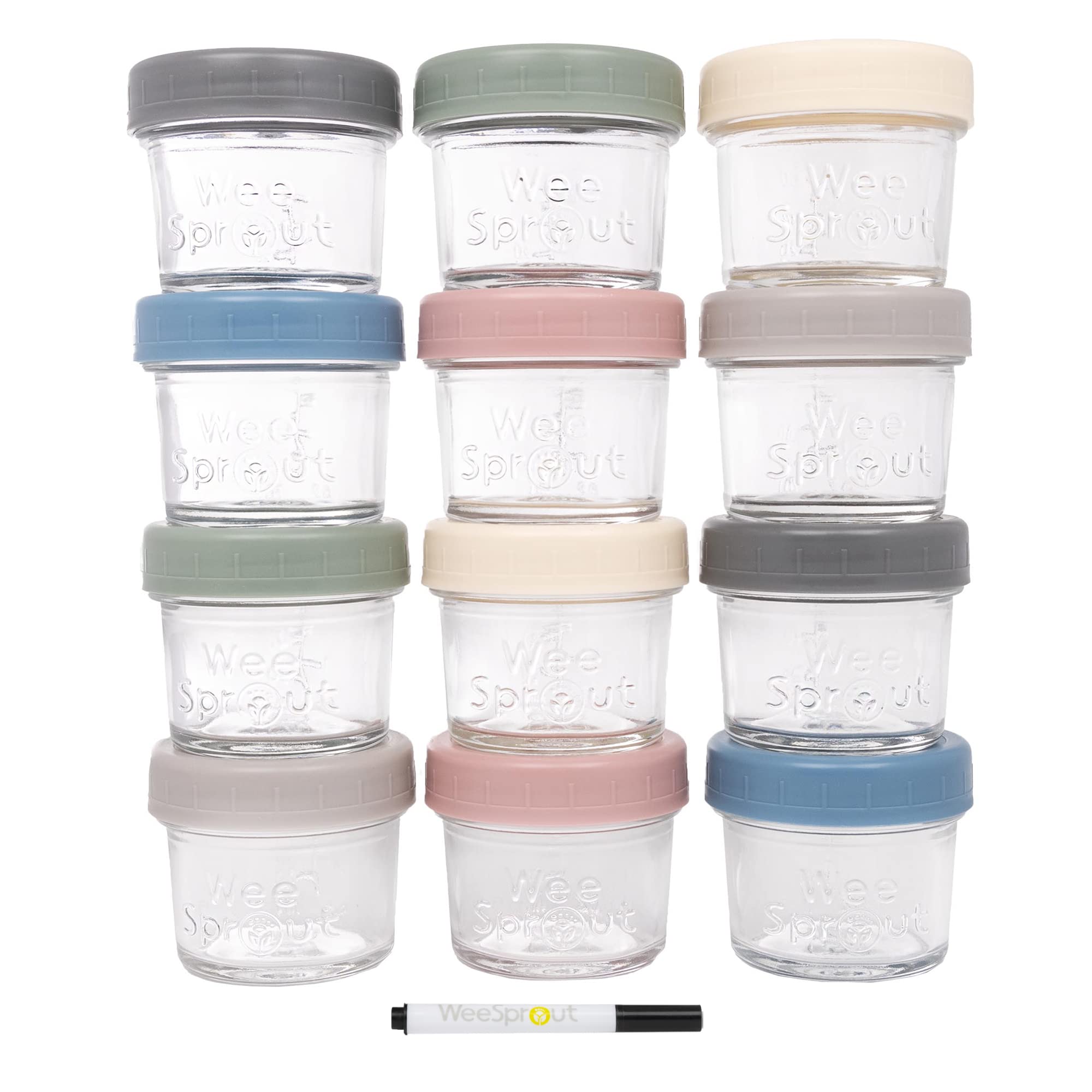 WeeSprout 12-Pack 4 oz Glass Baby Food Storage Jars with Lids - Reusable Freezer-Safe Containers for Infants, Microwave & Dishwasher Safe - Perfect for Homemade Purees, Meal Prep & On-the-Go Feeding