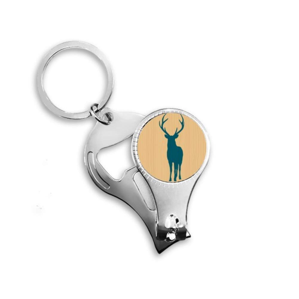 Deer Animal Blue Wood Grain Nail Clipper Keychain Bottle Opener - Multi-Tool for Camping, Hiking, and Outdoor Adventures