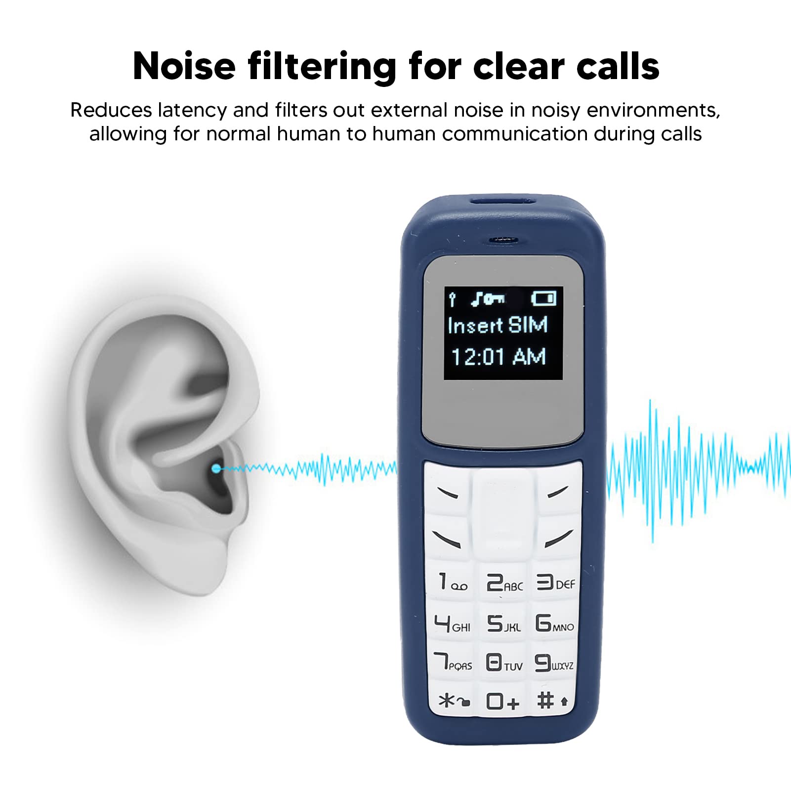 Mini Mobile Cell Phone - Tiny Bluetooth Headset Dialer with Ear Hook, SIM & MP3 Support, 2G Worldwide Compatible (0.66 Inch, Blue) - Perfect for Driving, Workouts & Hands-Free Calling