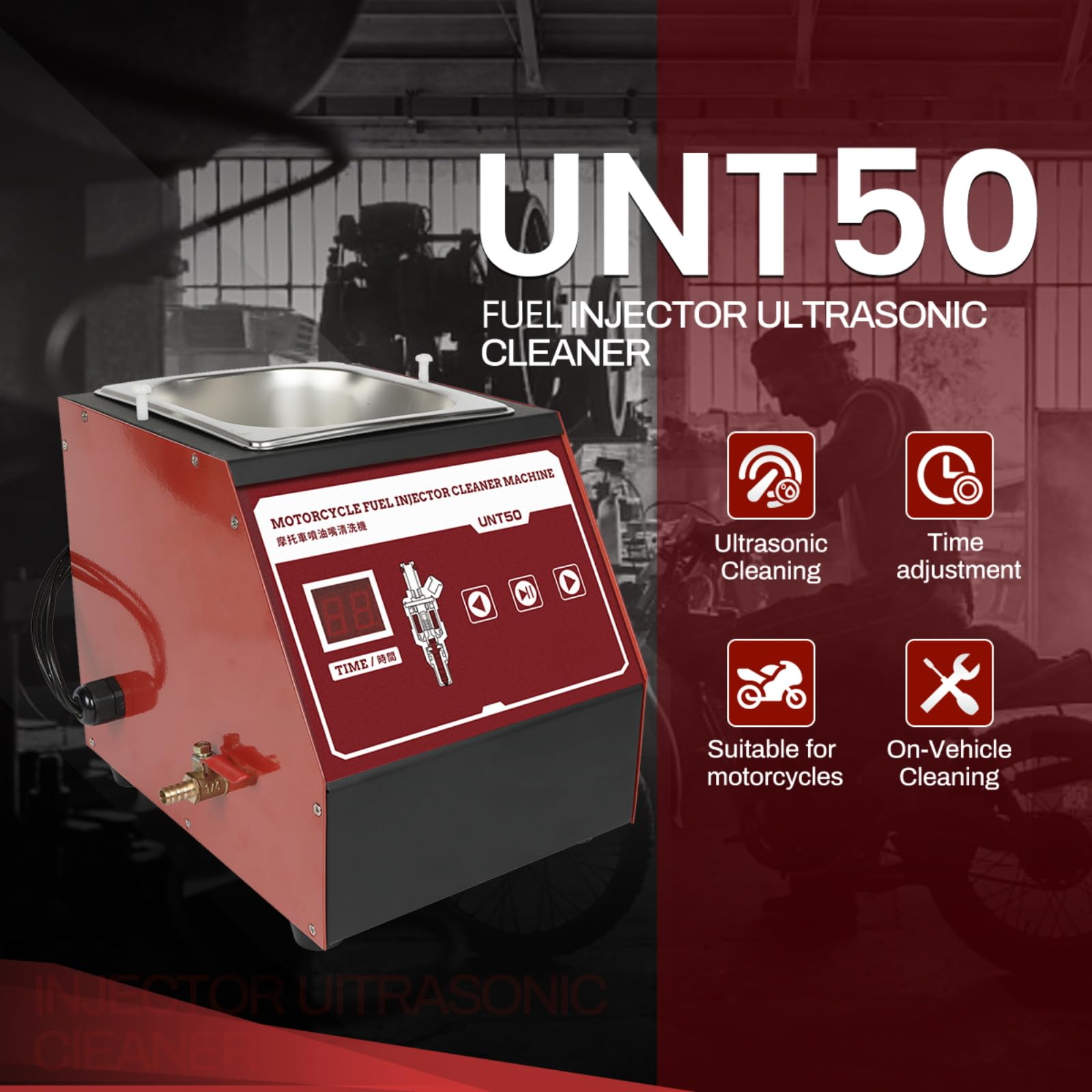 UNT50 Ultrasonic Fuel Injector Cleaner - 110V/220V Motorcycle Fuel Injection System Cleaner Tool for Honda, Yamaha, Suzuki, Kawasaki | Deep Clean Fuel Nozzles & Improve Engine Performance