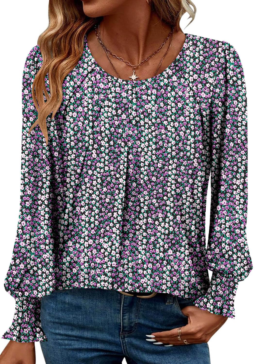 ONLYSHE Women's Long Sleeve Crewneck T-Shirt - Casual Flowy Ruffle Tunic Blouse for Fall | Perfect for Work, Date Night & Everyday Wear
