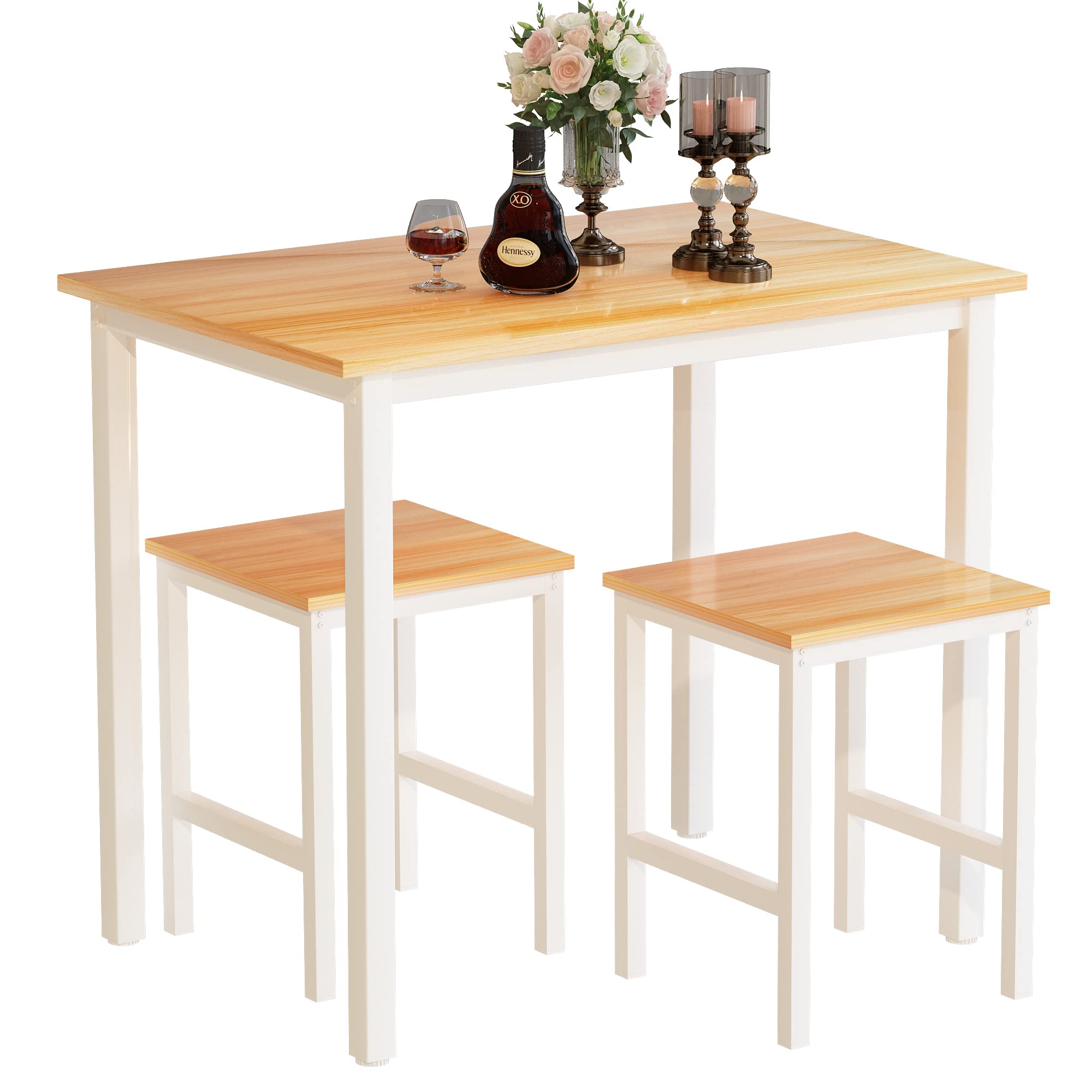 AWQM 3-Piece Small Dining Table Set with 2 Stools - 35.43 x 23.62 x 29.92 Inches Kitchen Breakfast Nook Table & 13.8 x 13.8 x 17.8 Inches Stools, Beige - Perfect for Small Spaces, Apartments, and Cozy Breakfast Nooks