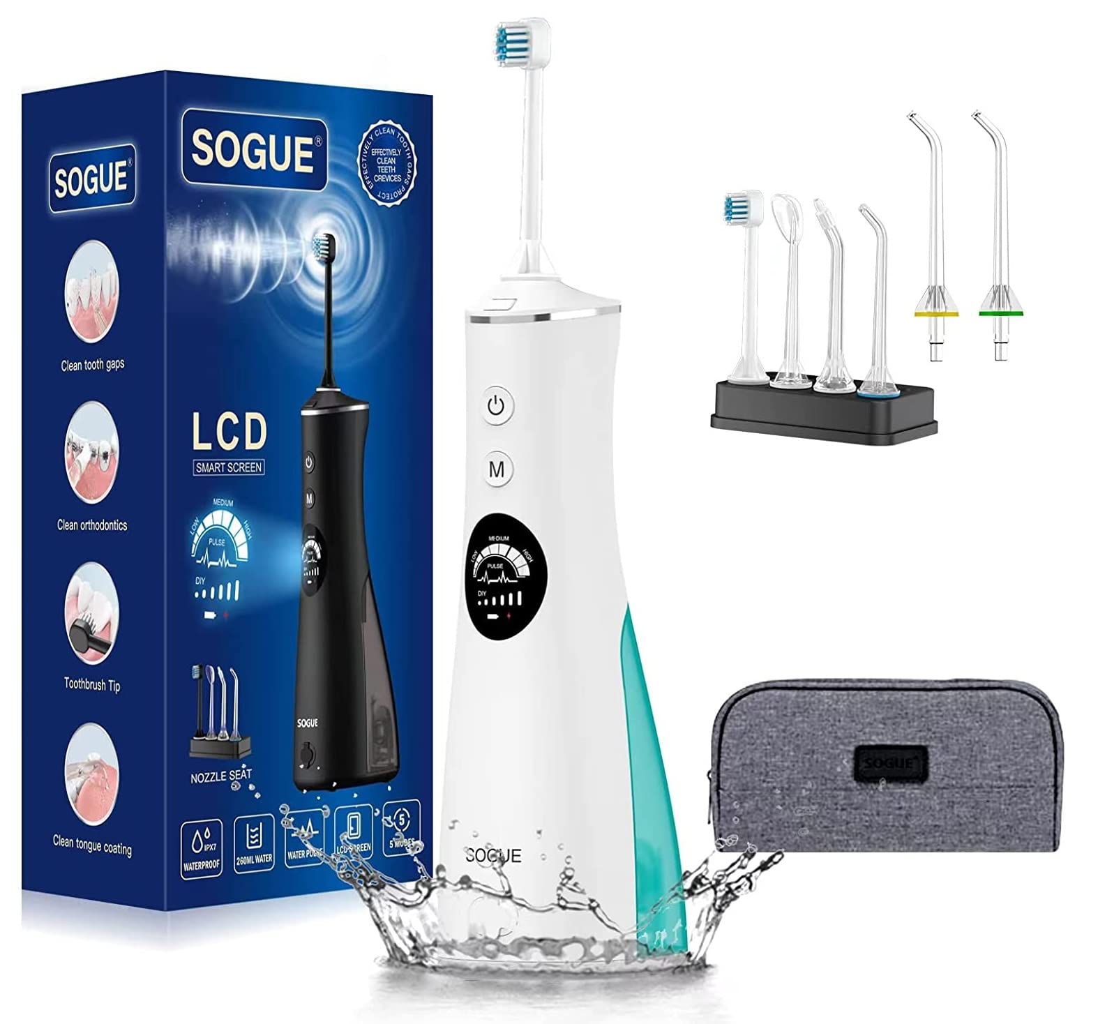 SOGUE Cordless Water Flosser with Electric Toothbrush Combo - 4 Cleaning Modes & DIY Pressure, Rechargeable Oral Irrigator with Storage Case & 6 Replacement Tips - Perfect for Travel, Home Dental Care and Braces Cleaning