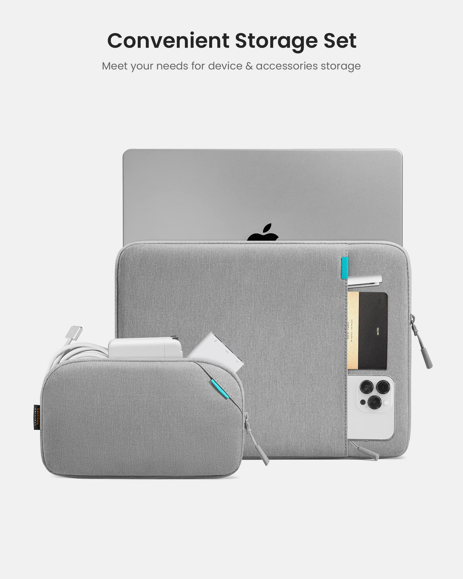 tomtoc 360 Protective Laptop Sleeve for 13-inch MacBook Air M4/M3/M2/M1 & MacBook Pro M2/M1 (2025-2018 Models A3240 A3113 A2681 A2337) - Water-Resistant Shockproof MacBook Case with Accessory Pouch - Perfect for Travel, Work, and School