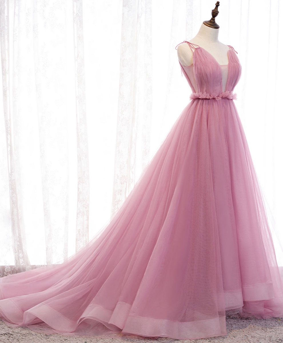 Elegant Pink V-Neck Long Prom Dress - A-Line Formal Evening Gown for Women | Perfect for Homecoming, Prom Night, and Special Occasions