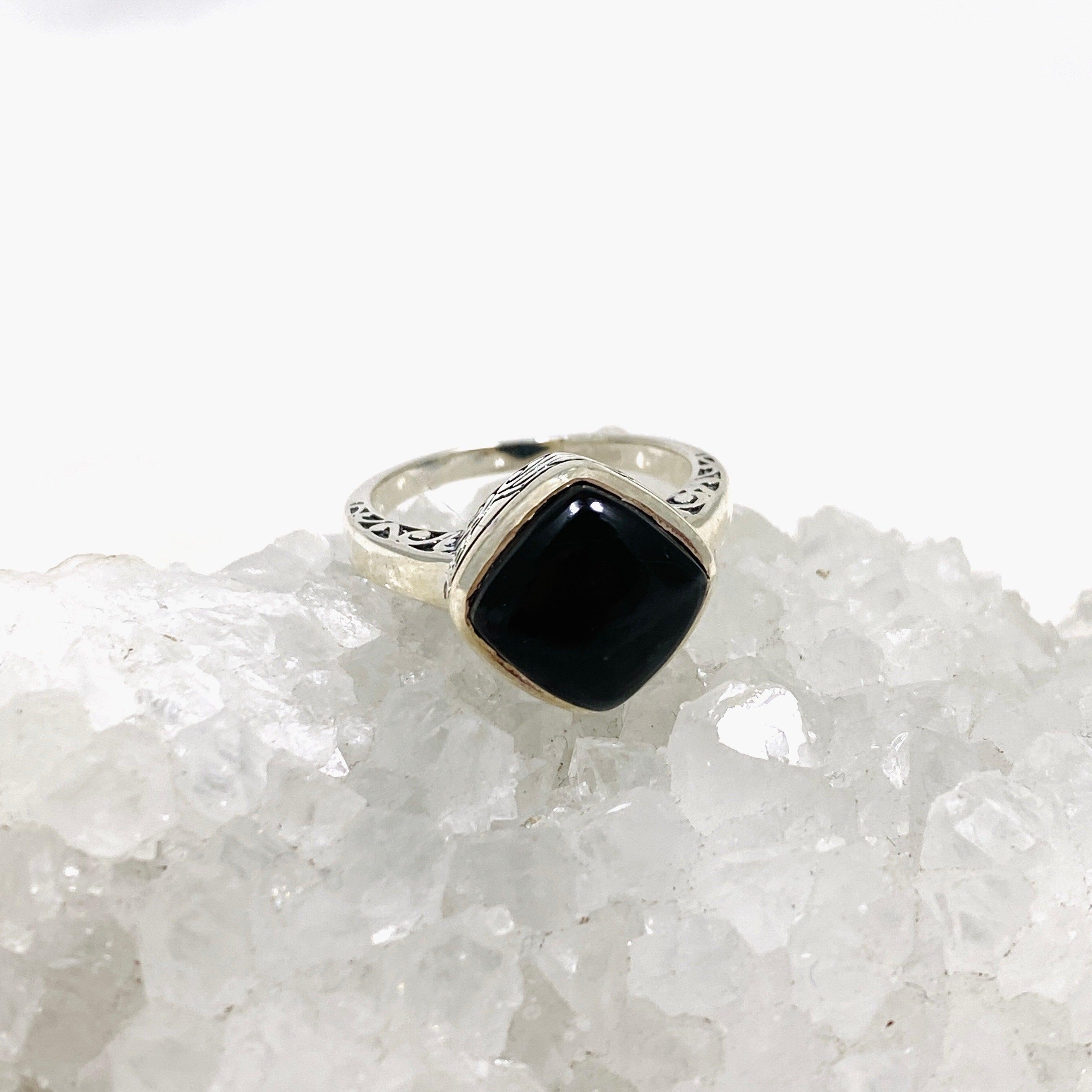 Onyx Boho Style Square Ring R3911 - Elegant Black Onyx Bohemian Jewelry for Women - Perfect for Casual Wear, Parties & Gifts