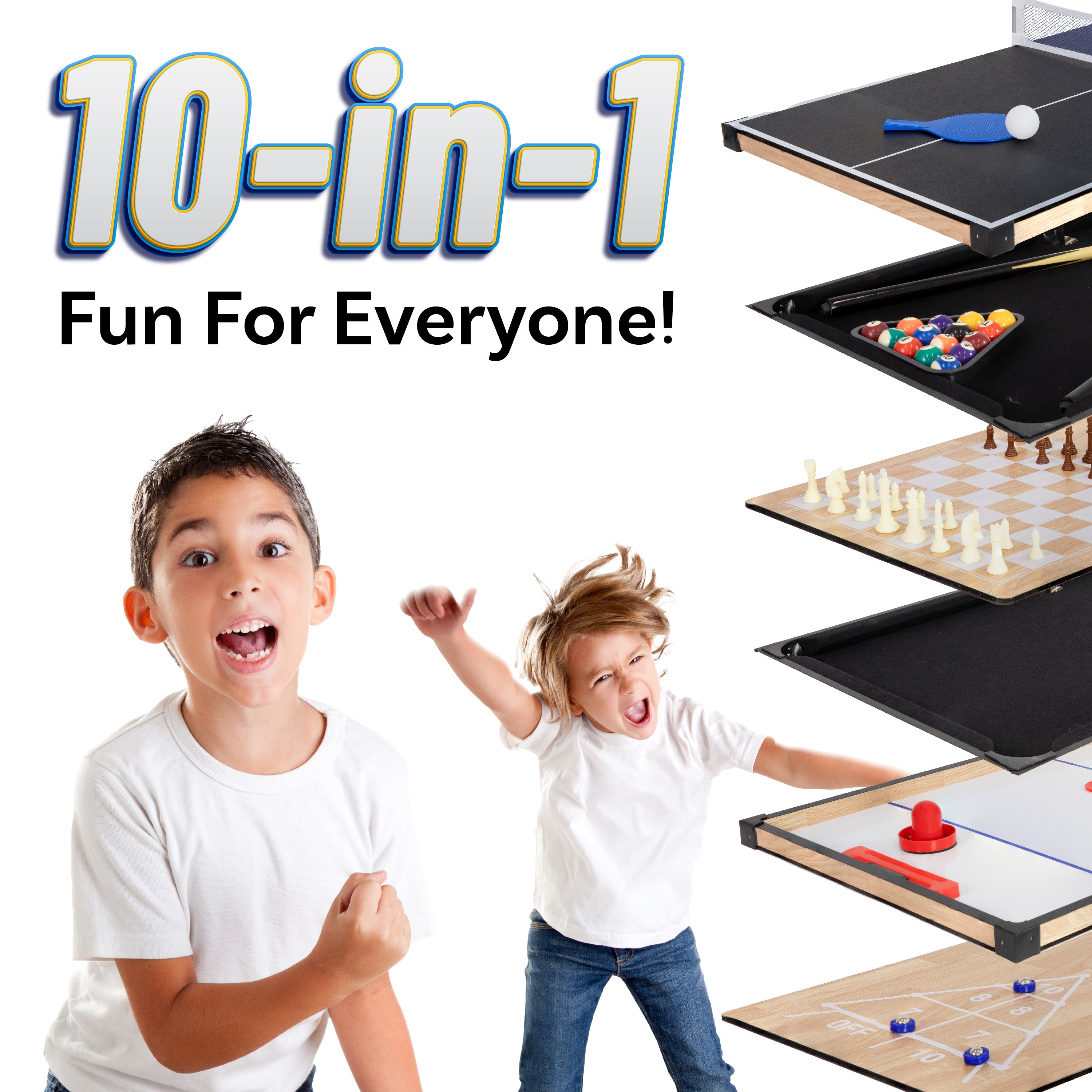 10-in-1 Multi Game Table Set for Indoor & Outdoor Fun - 49.5 Inch Classic Board Games Collection - Perfect for Family Game Nights, Parties, and Backyard Entertainment