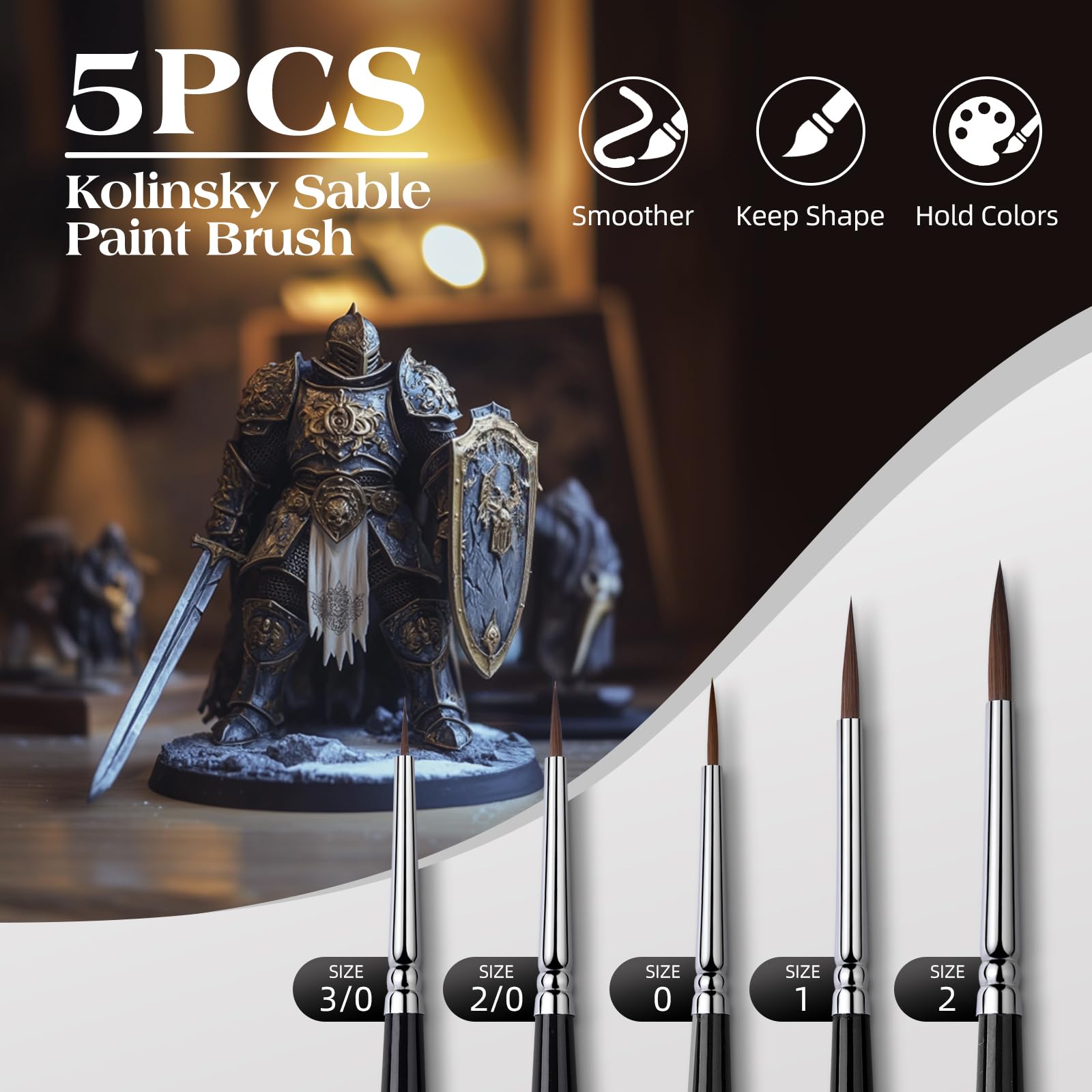 Kolinsky Sable Miniature Paint Brushes Set - 7pcs Golden Maple Fine Detail Brushes for Acrylic, Watercolor & Mini Paints | Professional Drybrushing & Detailing Tools for Artists, Model Painting & Miniature Art (Black)