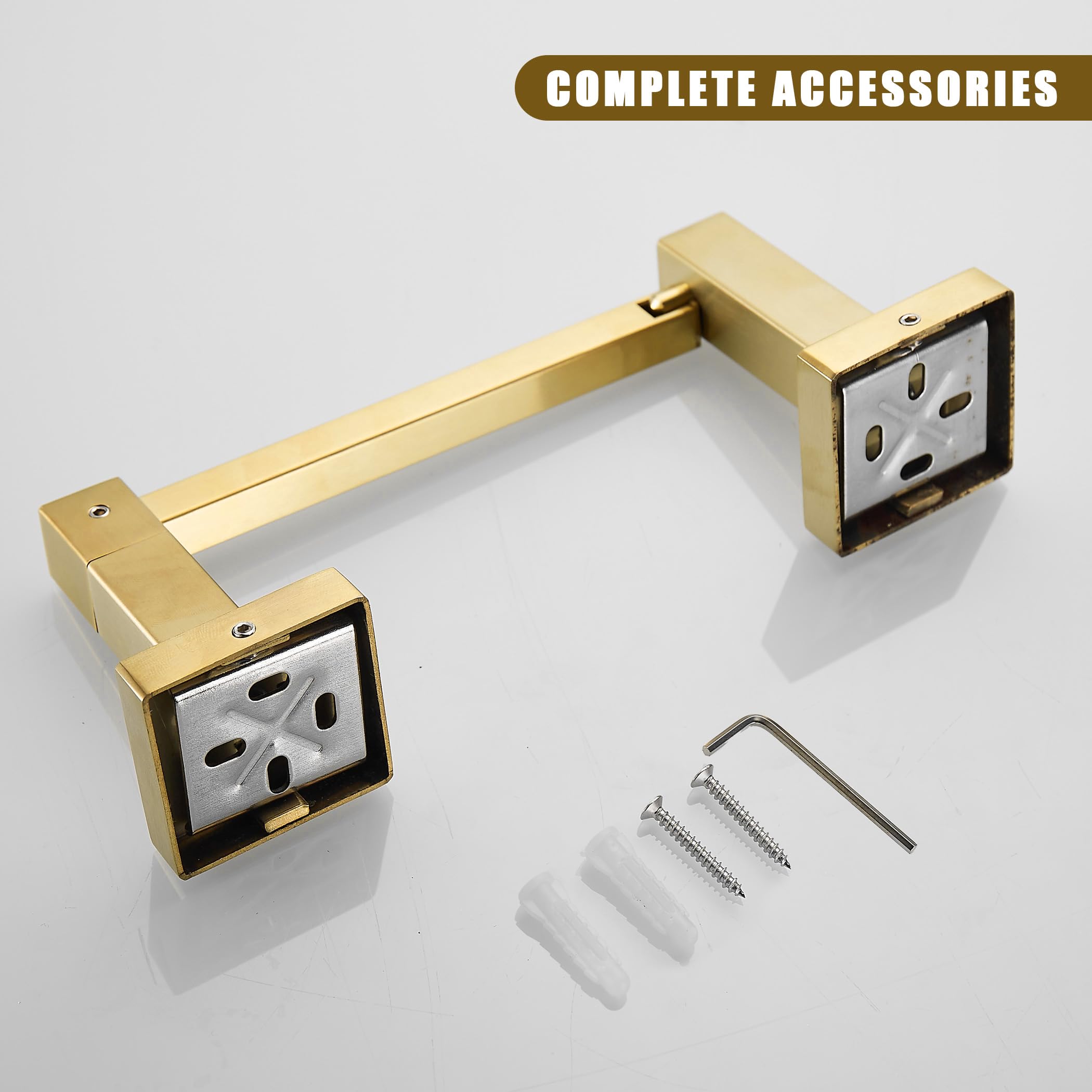 Modern Brushed Gold Toilet Paper Holder & Towel Ring Set - Wall Mounted Bathroom Tissue & Towel Holder with Double Post - Square Design 2-Piece Set - Perfect for Bathroom, Powder Room & Guest Toilet Decor