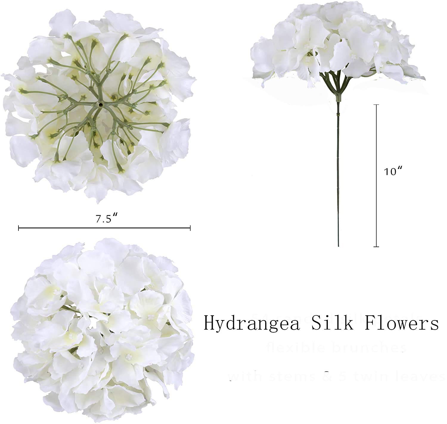10 Pack Silk Hydrangea Artificial Flowers with Stems - Realistic Wedding Bouquets for Home Decor, Bridal Shower, Centerpieces & Party Arrangements