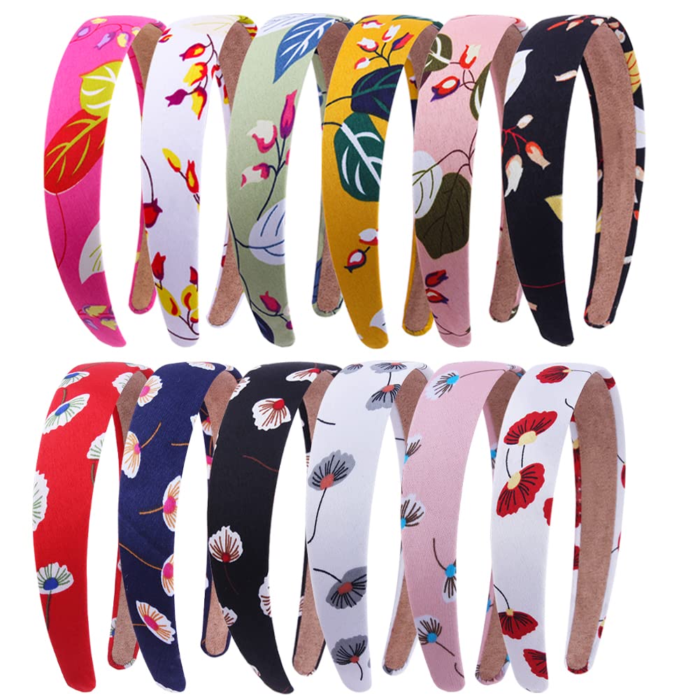 EPARTY - 4 Pack Floral Print Satin Headbands for Women, Non-Slip Wide Hair Bands (3cm), Stretch Elastic Hair Hoops for DIY Styling - Perfect for Parties, Weddings, and Everyday Fashion Accessories